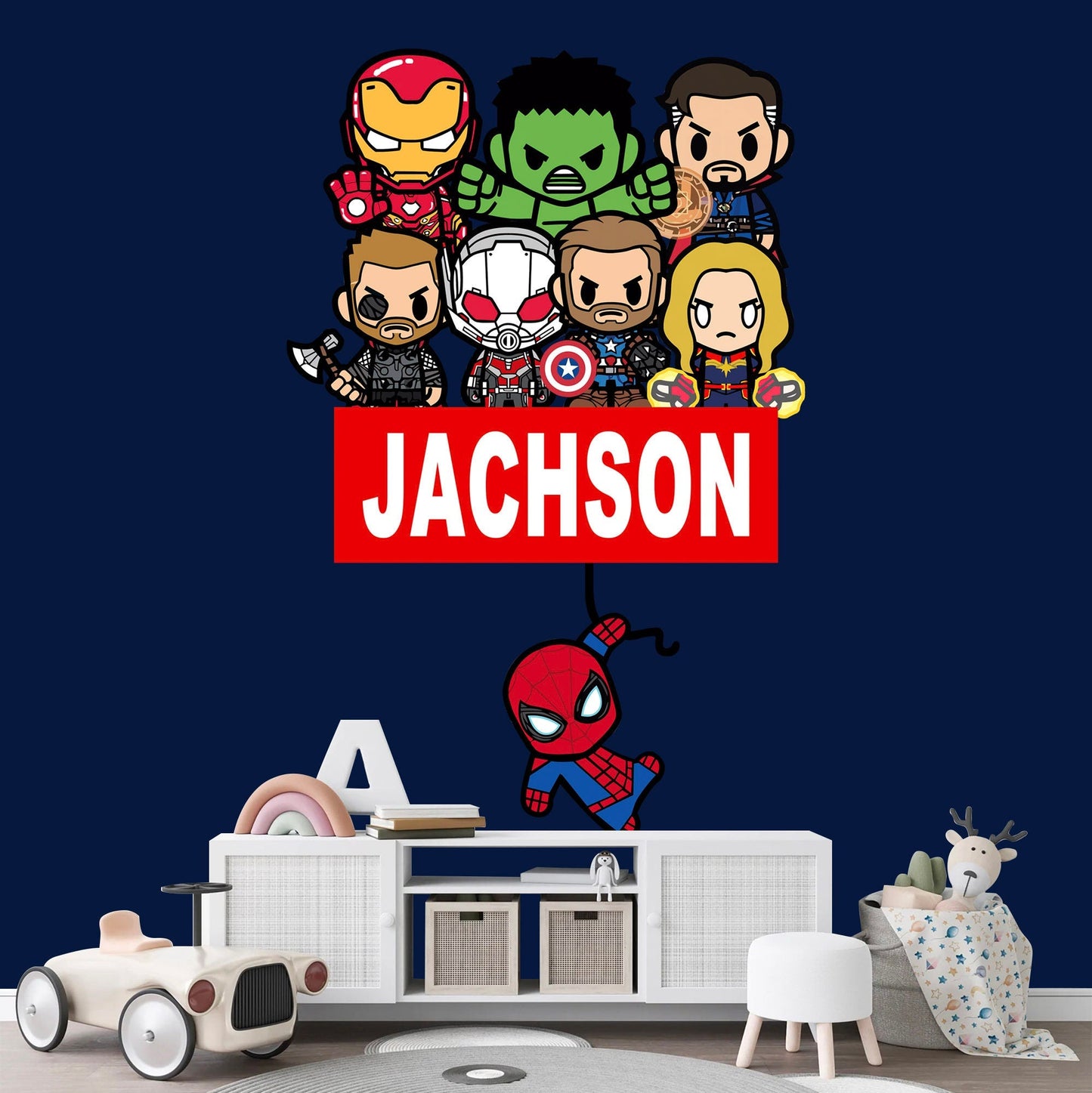 Custom Personalized Name with Baby Avengers Superhero Nursery Wall Decal - Hulk Spiderman Iron Man Captain America