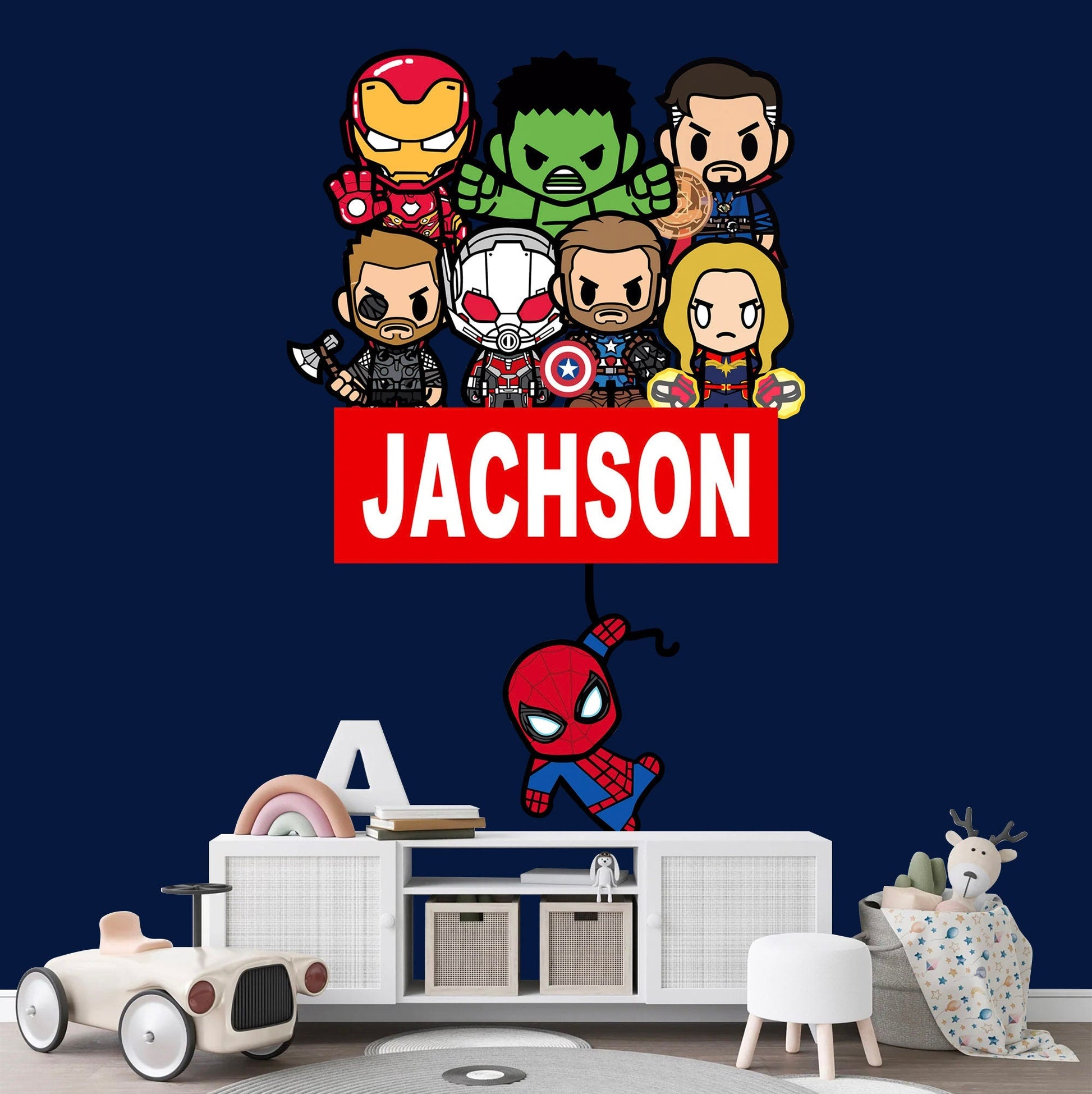 Custom Personalized Name with Baby Avengers Superhero Nursery Wall Decal - Hulk Spiderman Iron Man Captain America