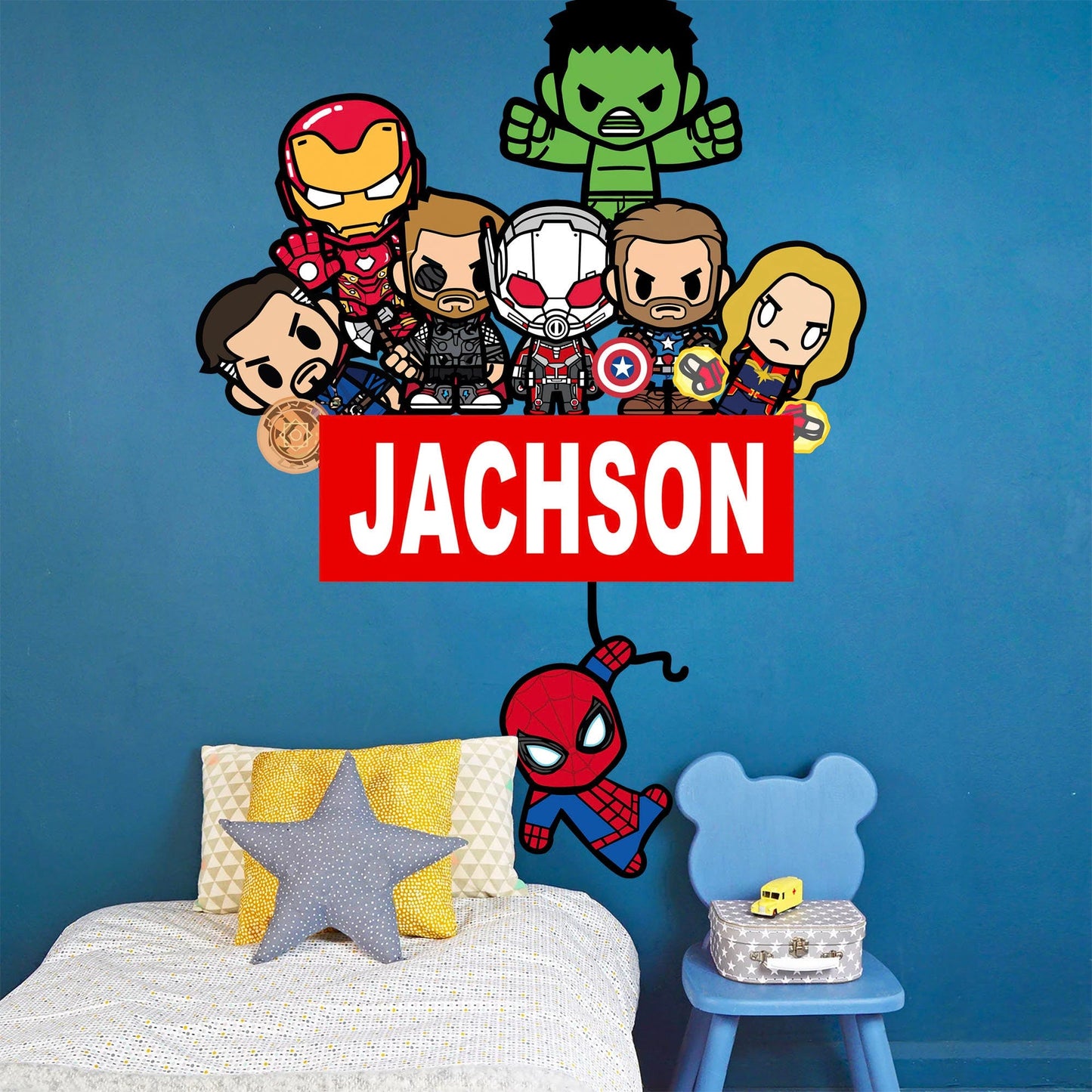 Custom Personalized Name with Baby Avengers Superhero Nursery Wall Decal - Hulk Spiderman Iron Man Captain America