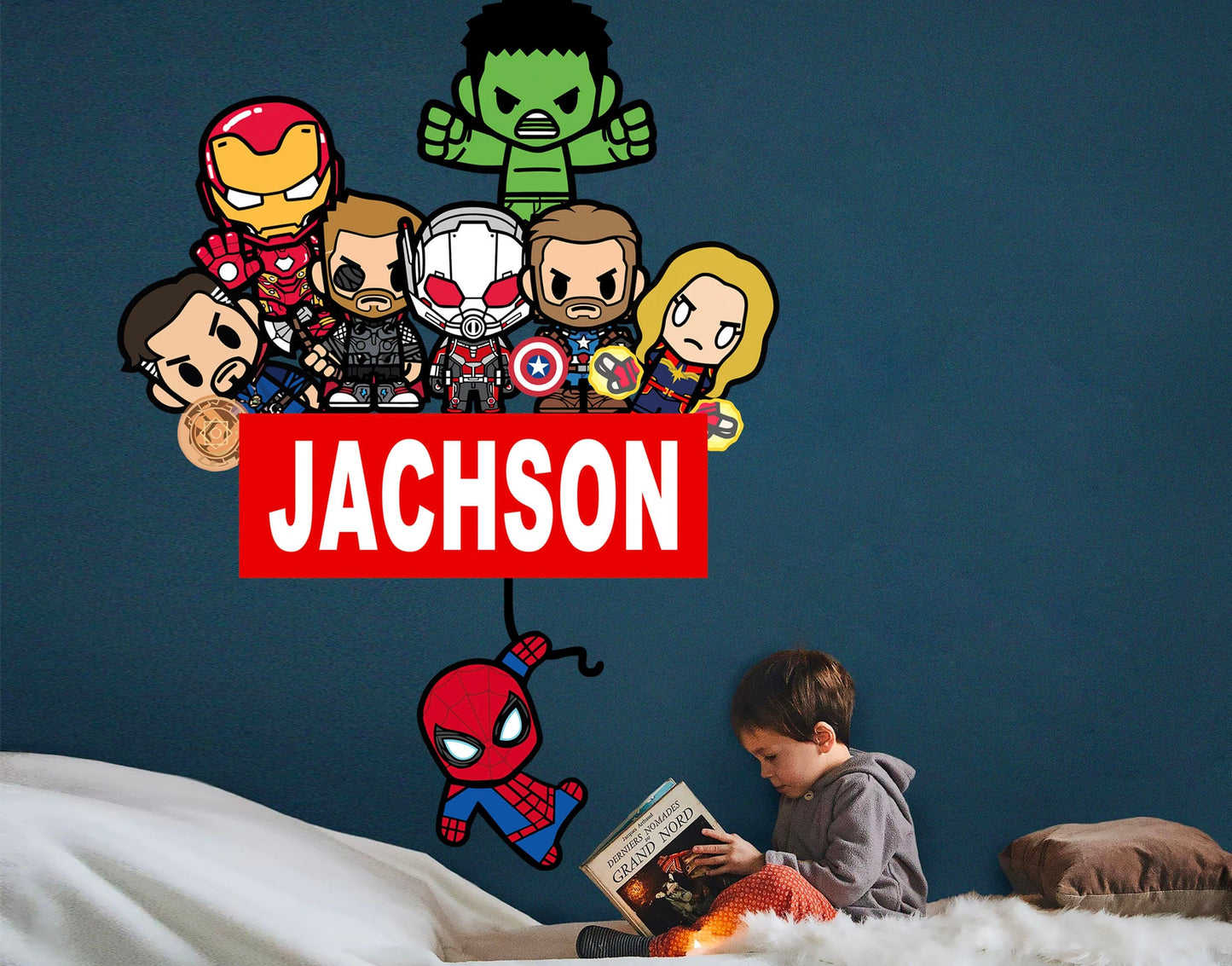 Custom Personalized Name with Baby Avengers Superhero Nursery Wall Decal - Hulk Spiderman Iron Man Captain America