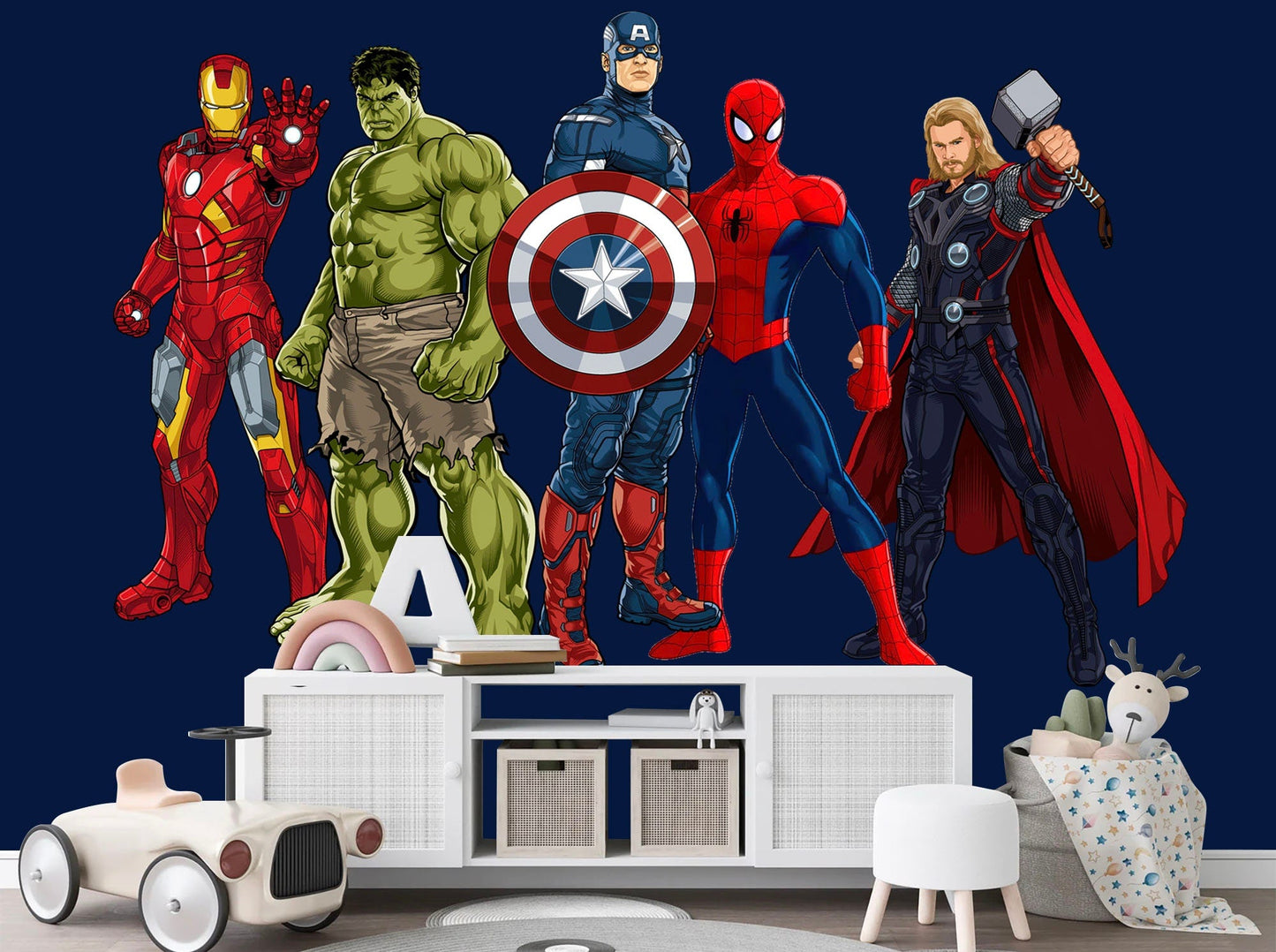 Standing Superhero Avengers Wall Decal - Spiderman Captain America Hulk Iron Man - Boy Bedroom Decor