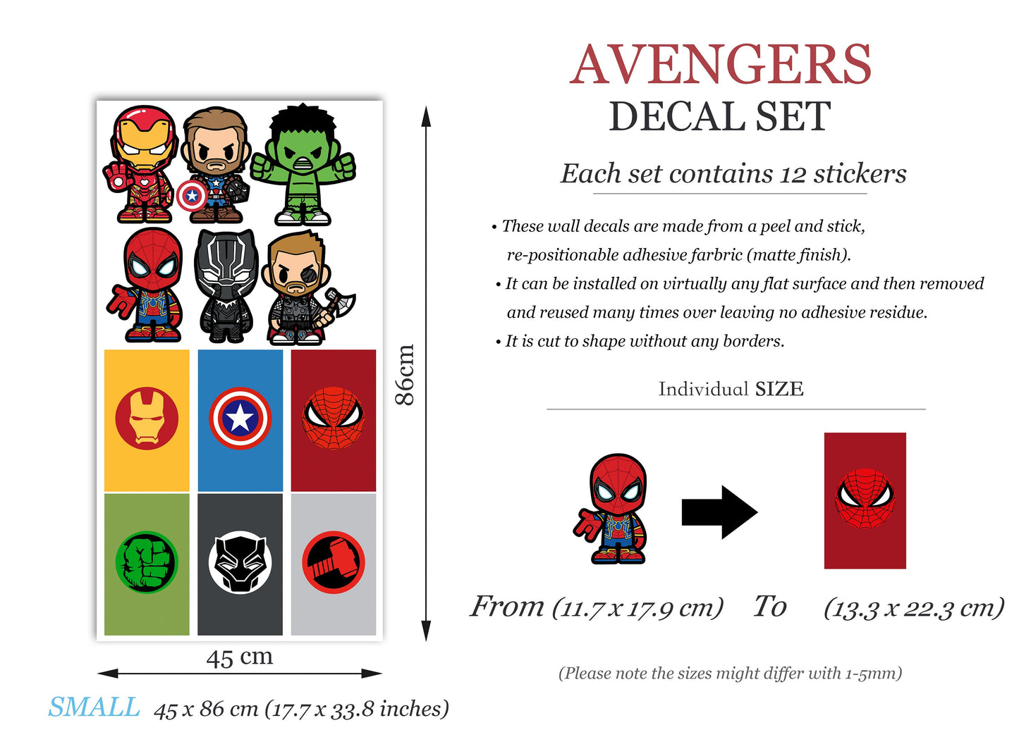 Marvel Superheroes with Logo Flags Wall Decal - Spiderman Iron Man Captain America - Boys Room Decoration