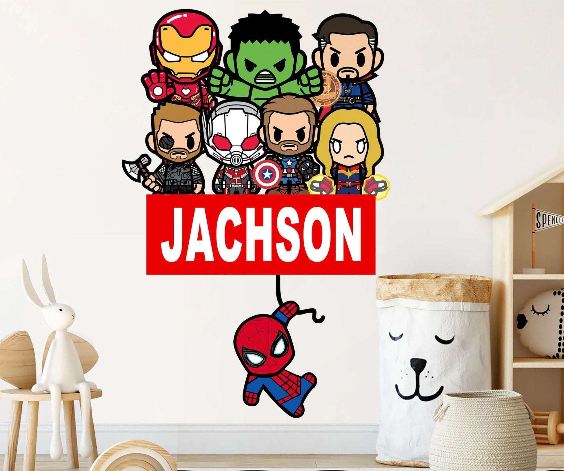 Custom Personalized Name with Baby Avengers Superhero Nursery Wall Decal - Hulk Spiderman Iron Man Captain America