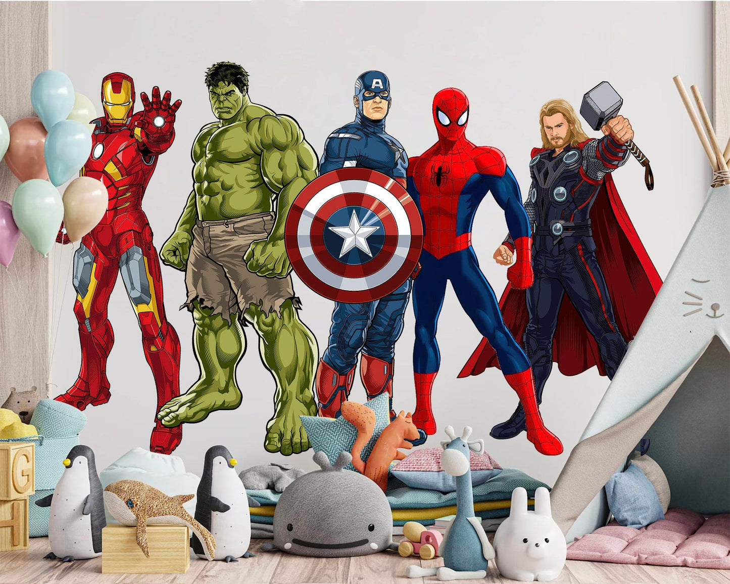 Standing Superhero Avengers Wall Decal - Spiderman Captain America Hulk Iron Man - Boy Bedroom Decor