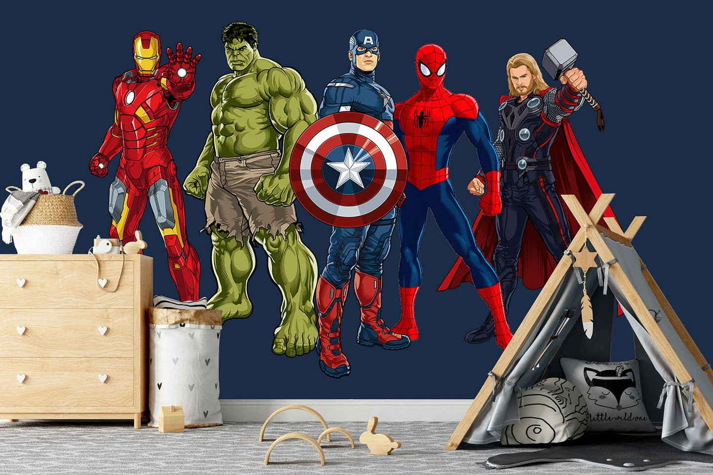 Standing Superhero Avengers Wall Decal - Spiderman Captain America Hulk Iron Man - Boy Bedroom Decor