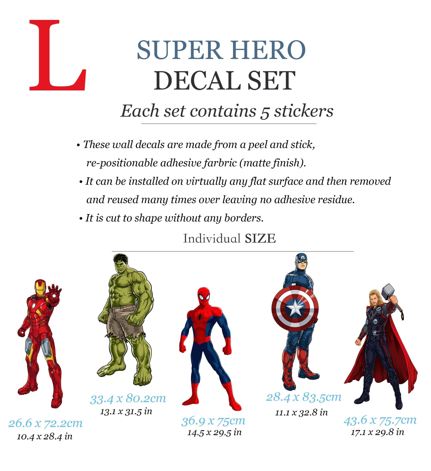 Standing Superhero Avengers Wall Decal - Spiderman Captain America Hulk Iron Man - Boy Bedroom Decor