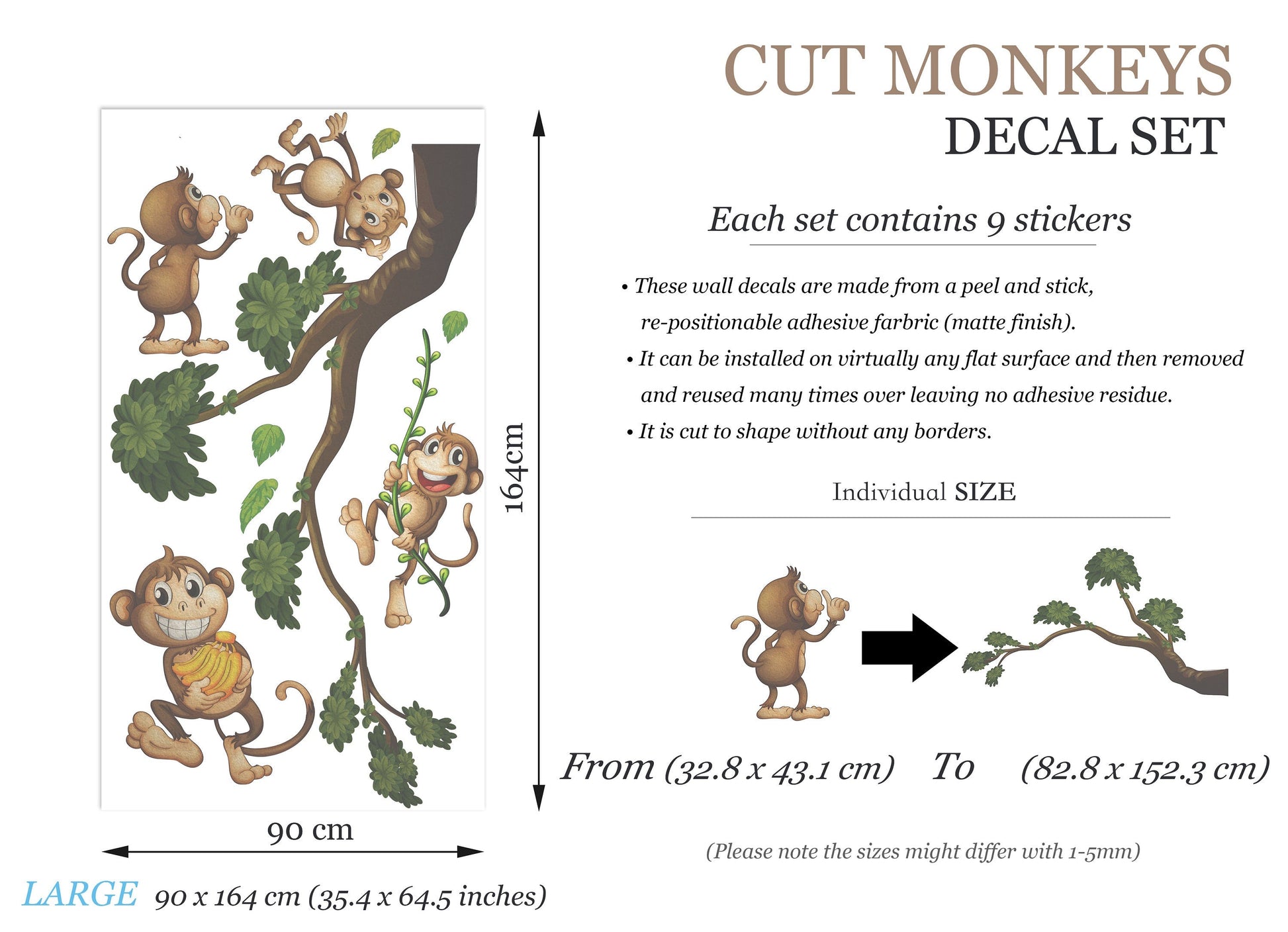 Playful Jungle Monkeys Wall Decal - Cheerful Watercolor Cartoon Decor - BR454