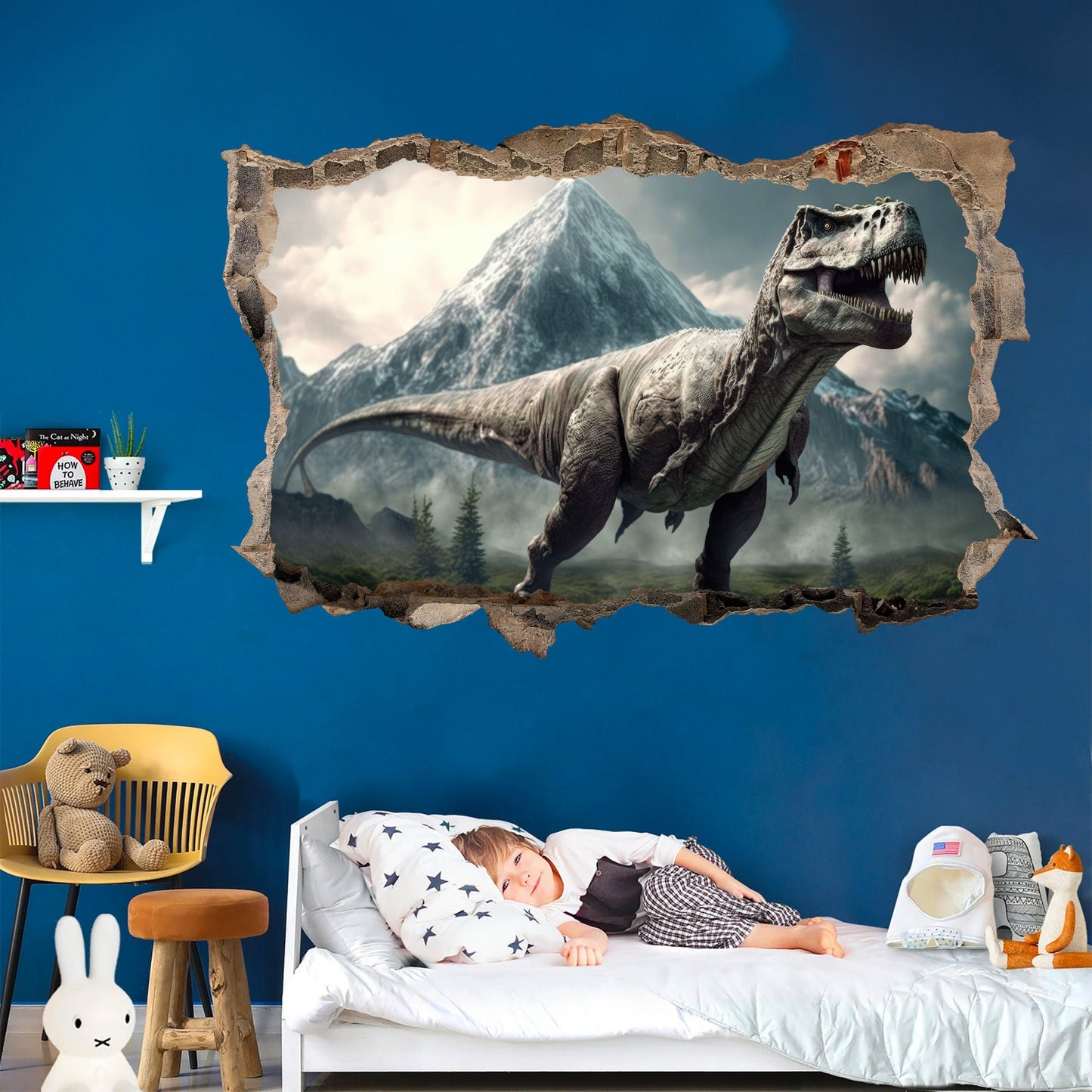 Dino World Tyrannosaurus Rex Breakthrough 3D Broken Wall Decal - Removable Peel and Stick - BW003