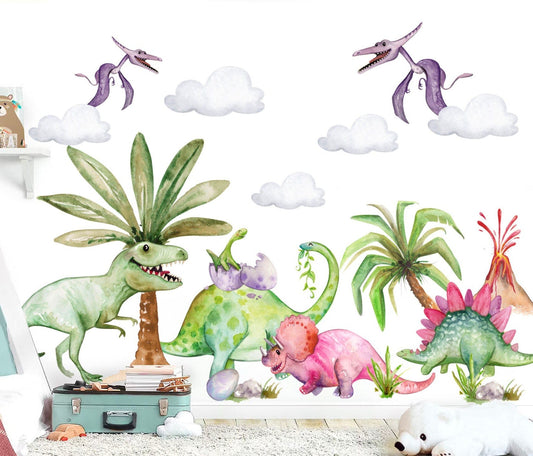 Prehistoric Tyrannosaurus Rex Coconut Tree Dinosaur Paradise Wall Decal - Peel and Stick - BR401
