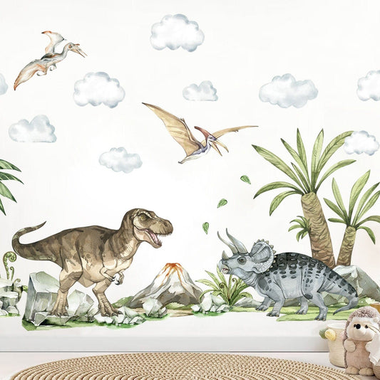 Watercolor Dinosaurs Prehistoric World Wall Decal - Boys Room Decor - BR397