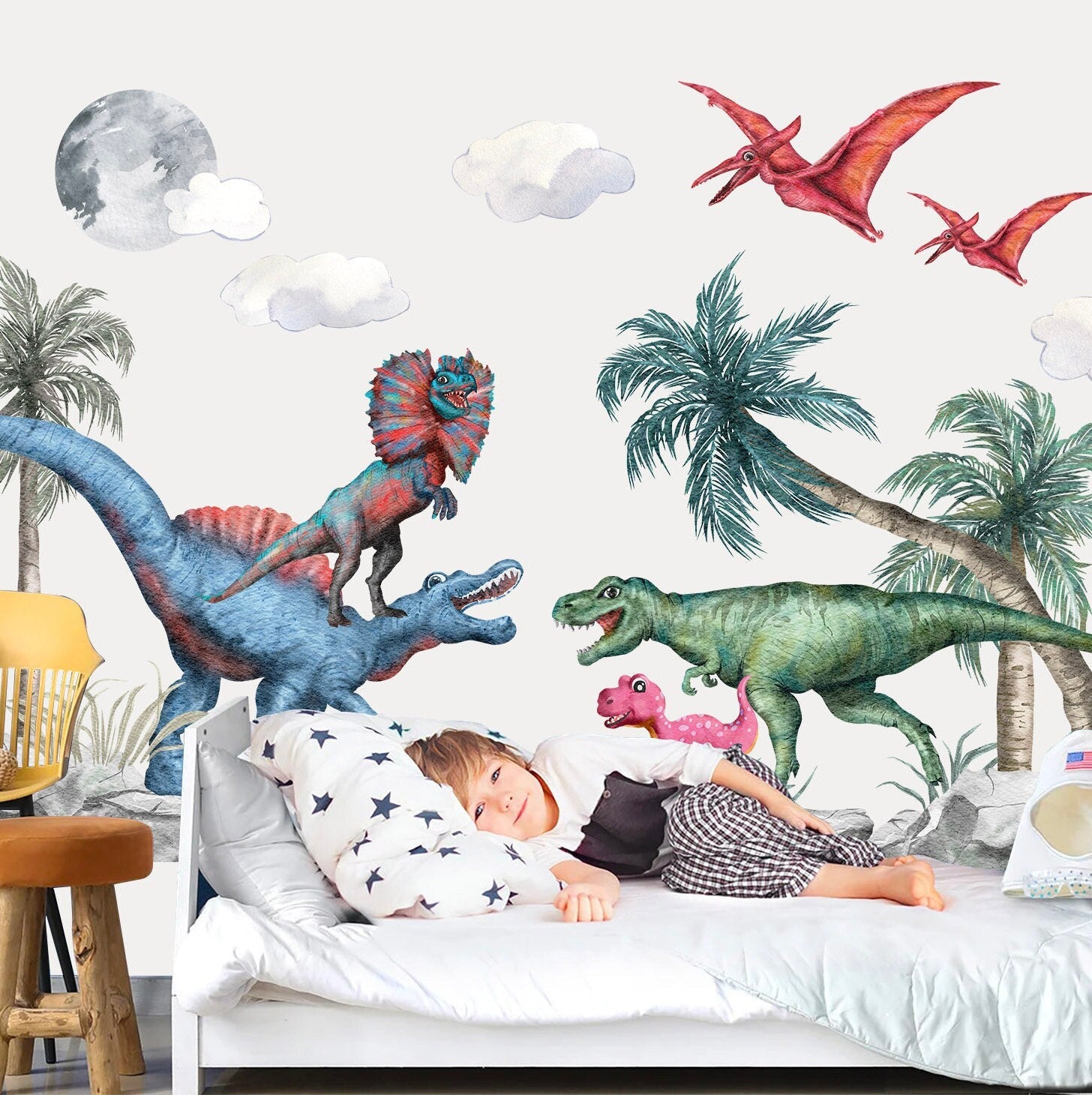 Prehistoric World Dinosaurs Stegosaurus Allosaurus Dino Wall Decal - Kids Room - BR152