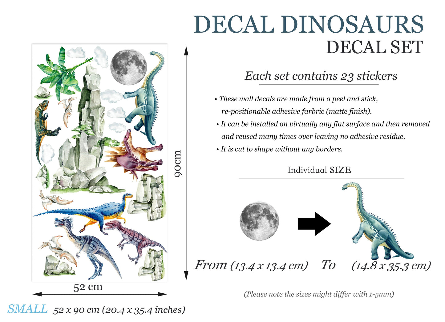 Prehistoric Dinosaurs under Moon and Tropical Palm Trees Wall Decal - Boy Room Decor - BR351