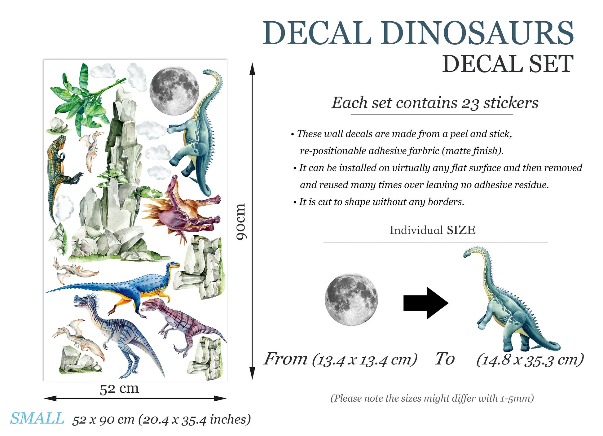 Prehistoric Dinosaurs under Moon and Tropical Palm Trees Wall Decal - Boy Room Decor - BR351