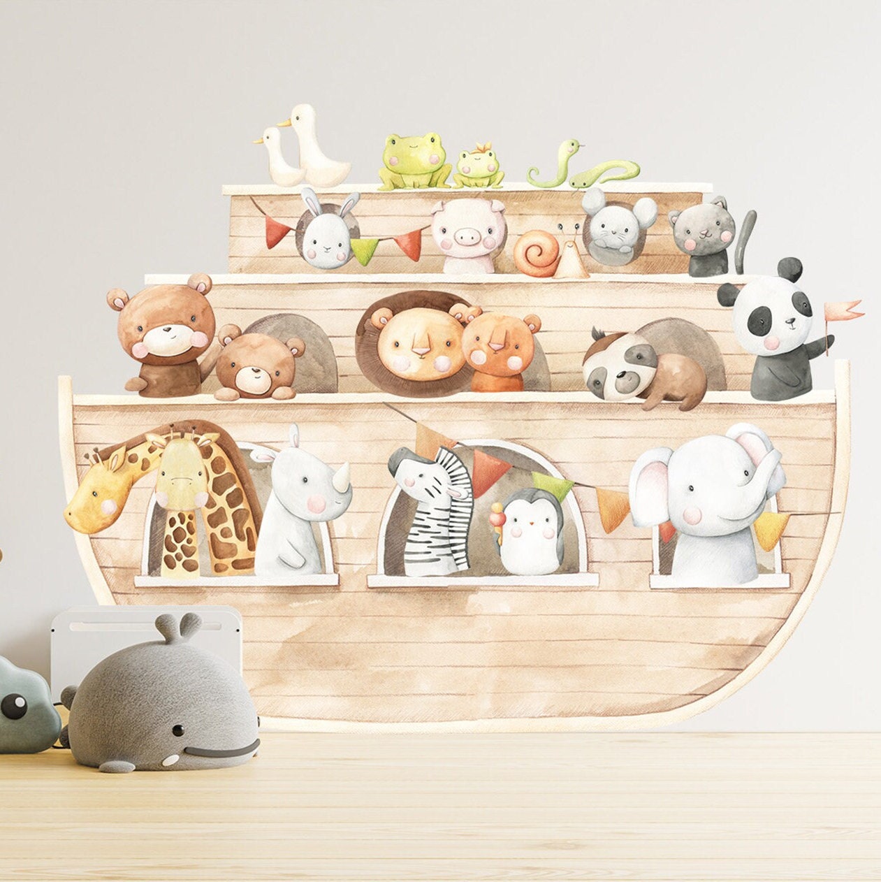 Noah's Ark Animals Zoo Safari Wall Decal-  elephant giraffe zebra sloth panda duck - BR169