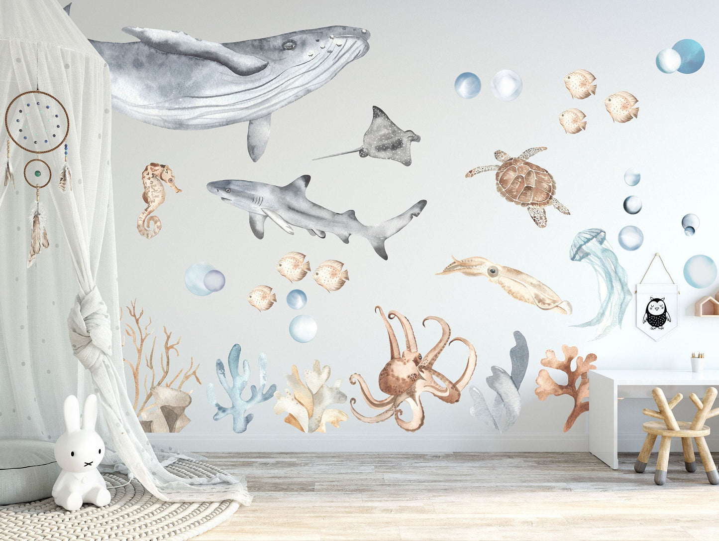 Underwater Sea Life Wall Decal – Whale Shark, Turtle, Jellyfish – Ocean Nursery Decor- BR032