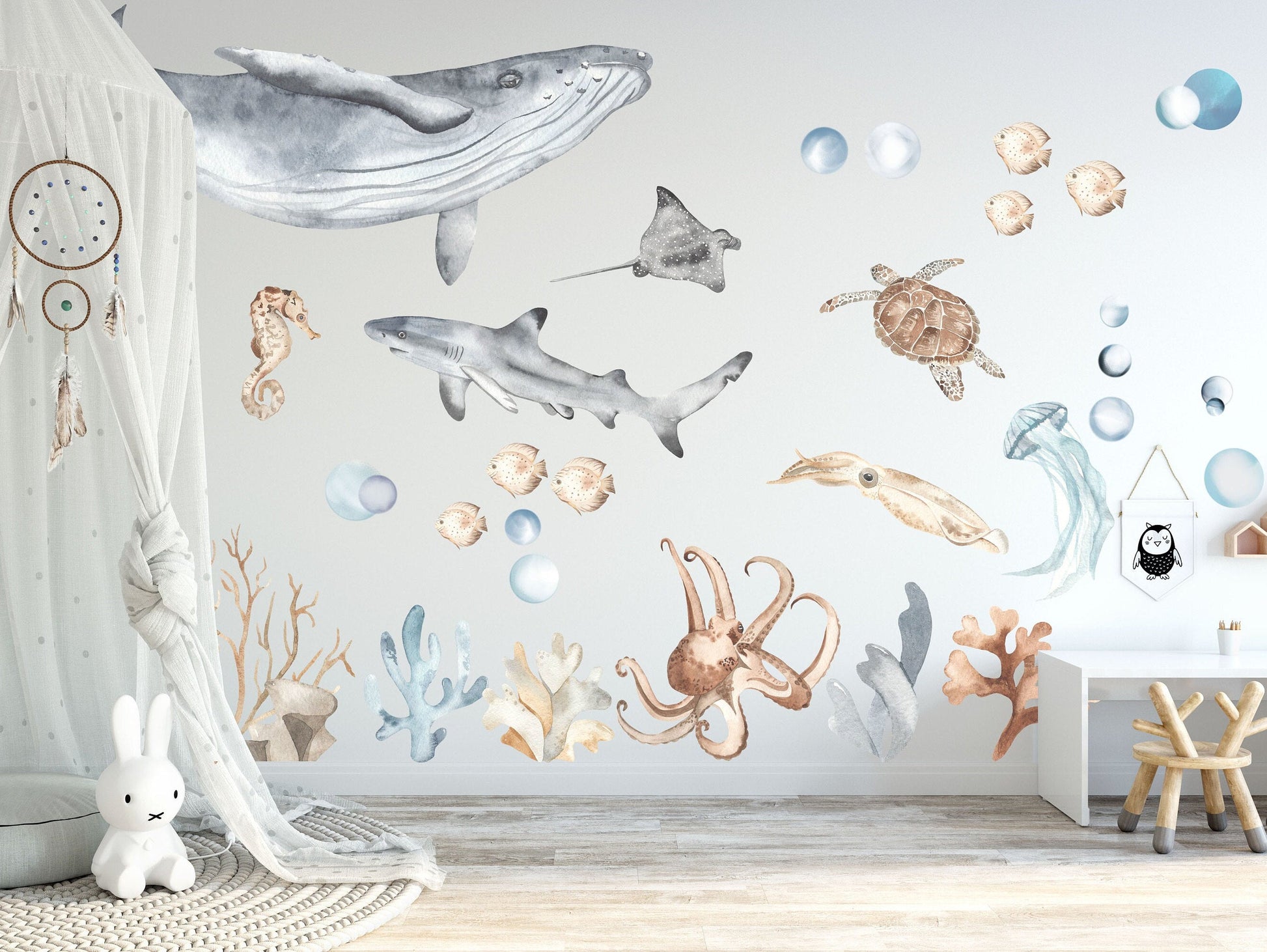 Underwater Sea Life Wall Decal – Whale Shark, Turtle, Jellyfish – Ocean Nursery Decor- BR032