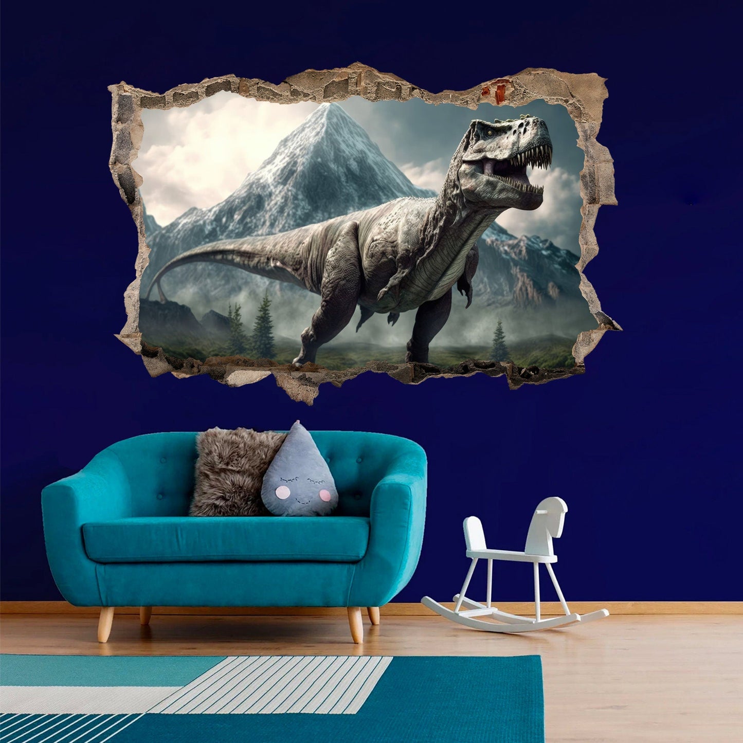 Dino World Tyrannosaurus Rex Breakthrough 3D Broken Wall Decal - Removable Peel and Stick - BW003