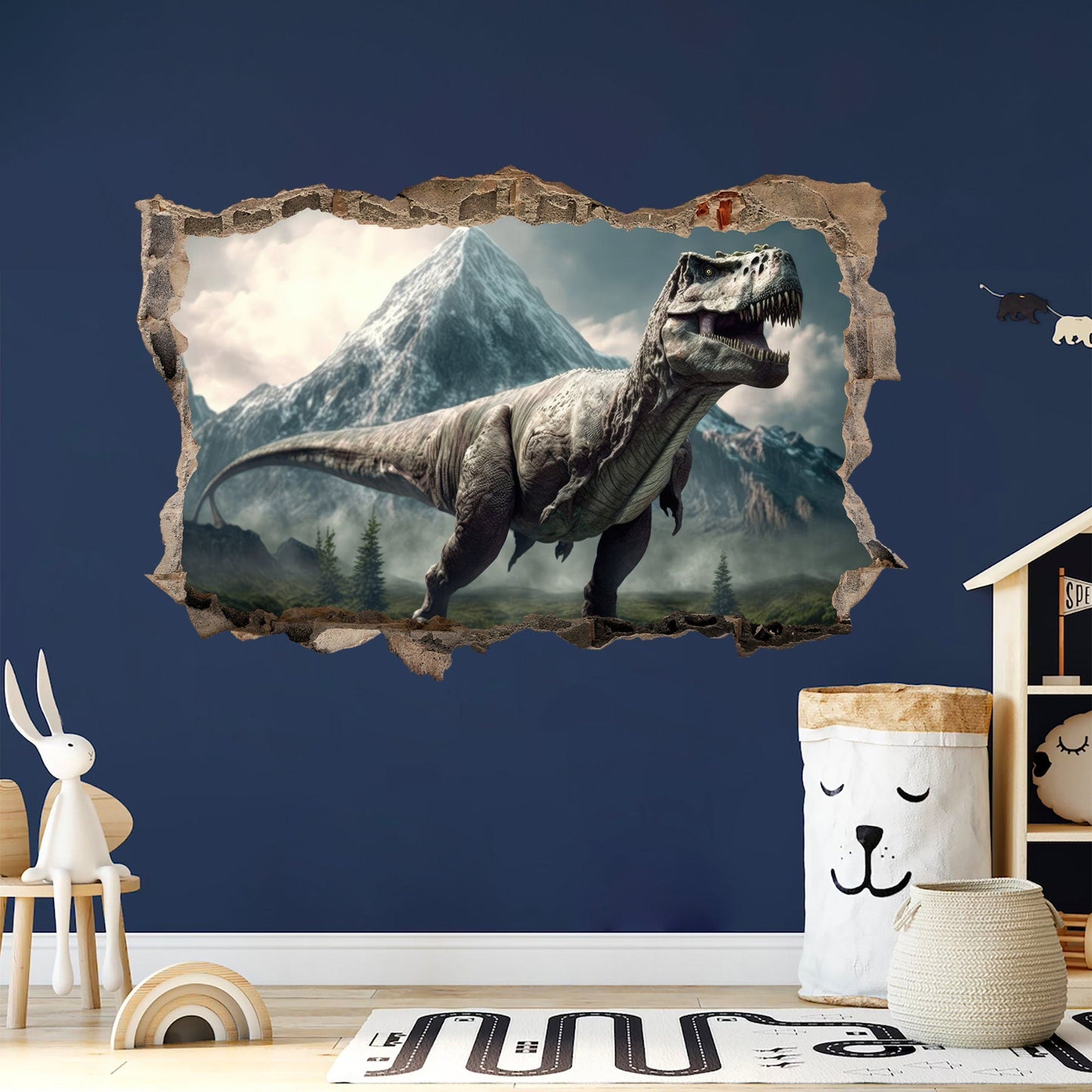 Dino World Tyrannosaurus Rex Breakthrough 3D Broken Wall Decal - Removable Peel and Stick - BW003