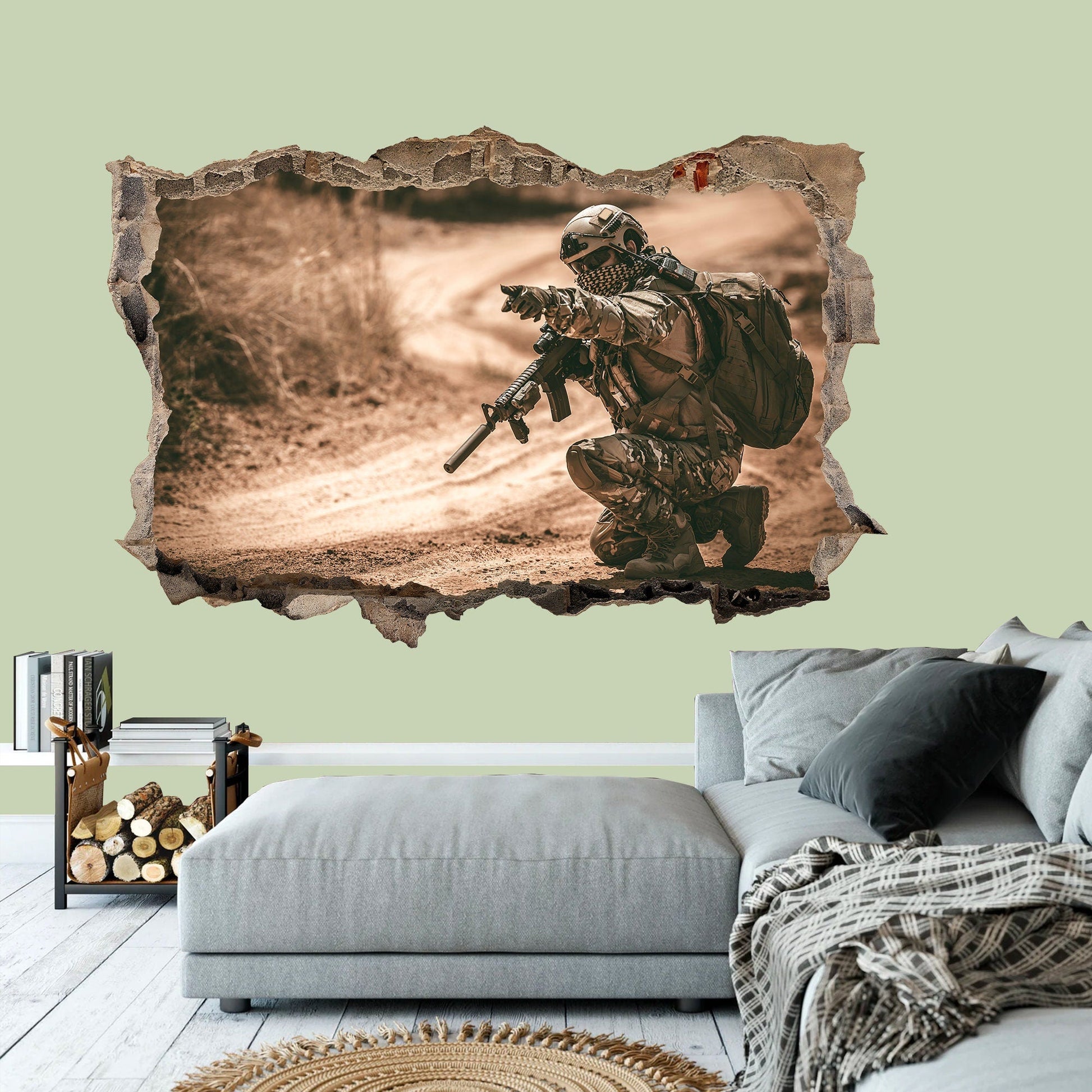 Battlefield Sharpshooter 3D Broken Wall Decal - Boys Room Gift - BW008