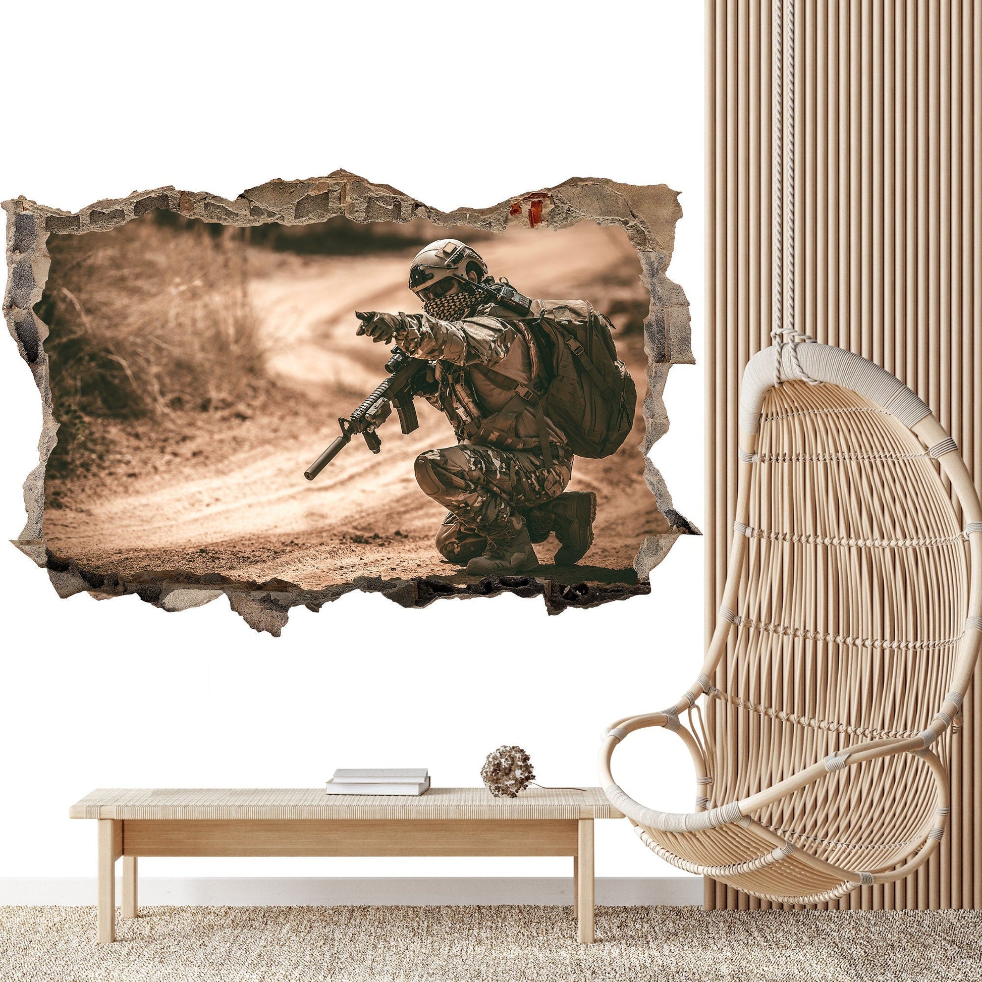 Battlefield Sharpshooter 3D Broken Wall Decal - Boys Room Gift - BW008