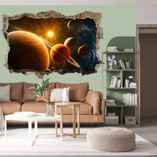 Splendid Solar System 3D Wall Decal - Bursting Beyond the Broken Wall - BW012