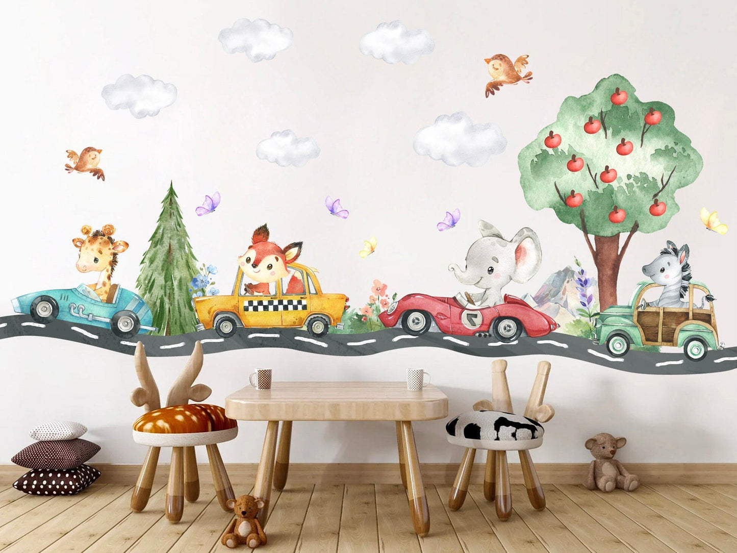 Countryside Joy Baby Animals Driving Wall Decal - Elephant Giraffe Zebra Fox - BR362