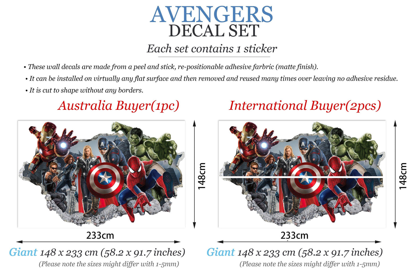 Avengers Hulk Spiderman Iron Man Thor Captain America 3D Wall Decal – Removable Superhero Sticker for Boys Room Playroom Wall Art