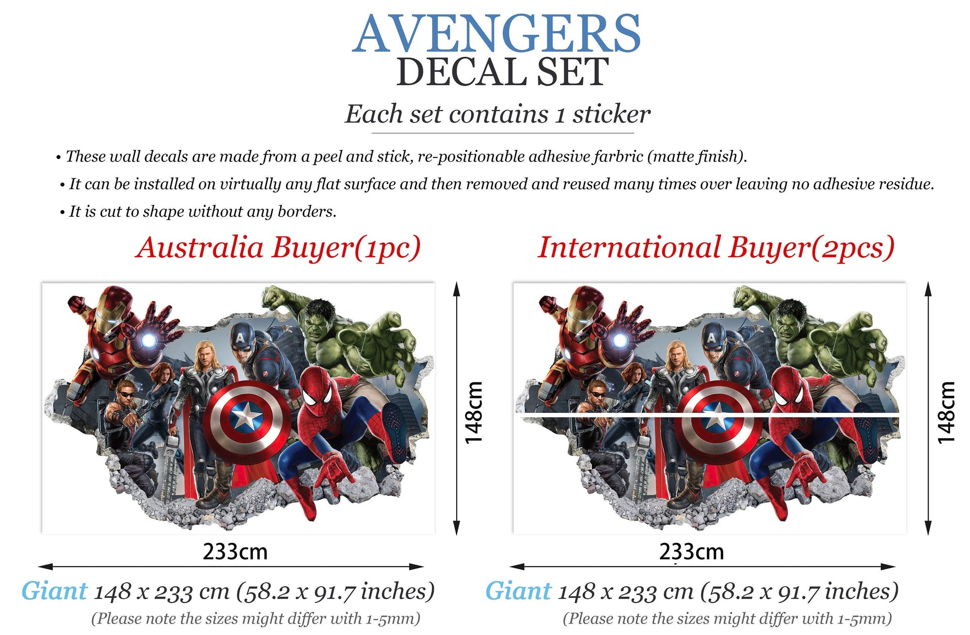 Avengers Hulk Spiderman Iron Man Thor Captain America 3D Wall Decal – Removable Superhero Sticker for Boys Room Playroom Wall Art