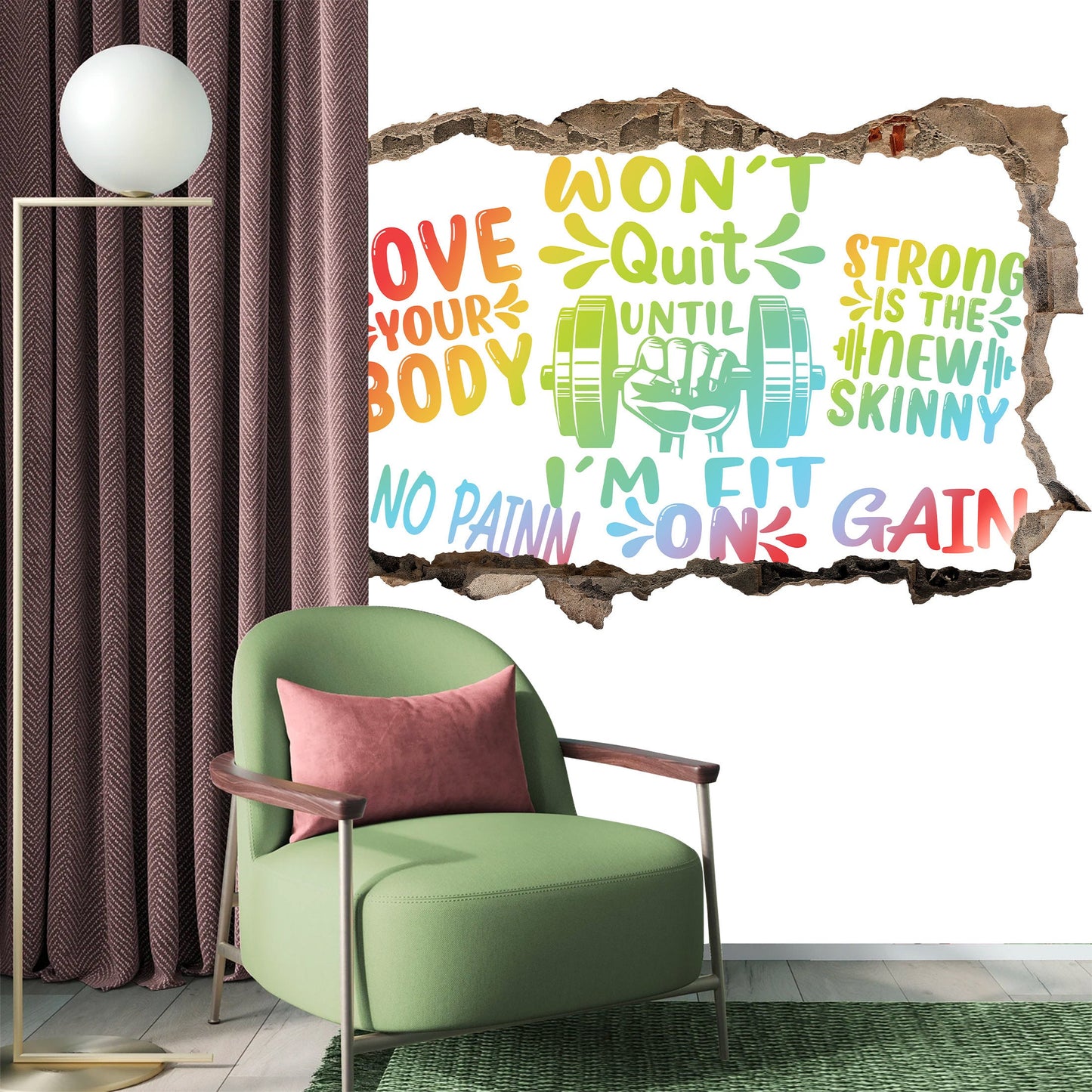 3D Fitness Motivation Wall Decal - Creative Fonts, Inspiring Gym Quotes, Room Decor- BW019