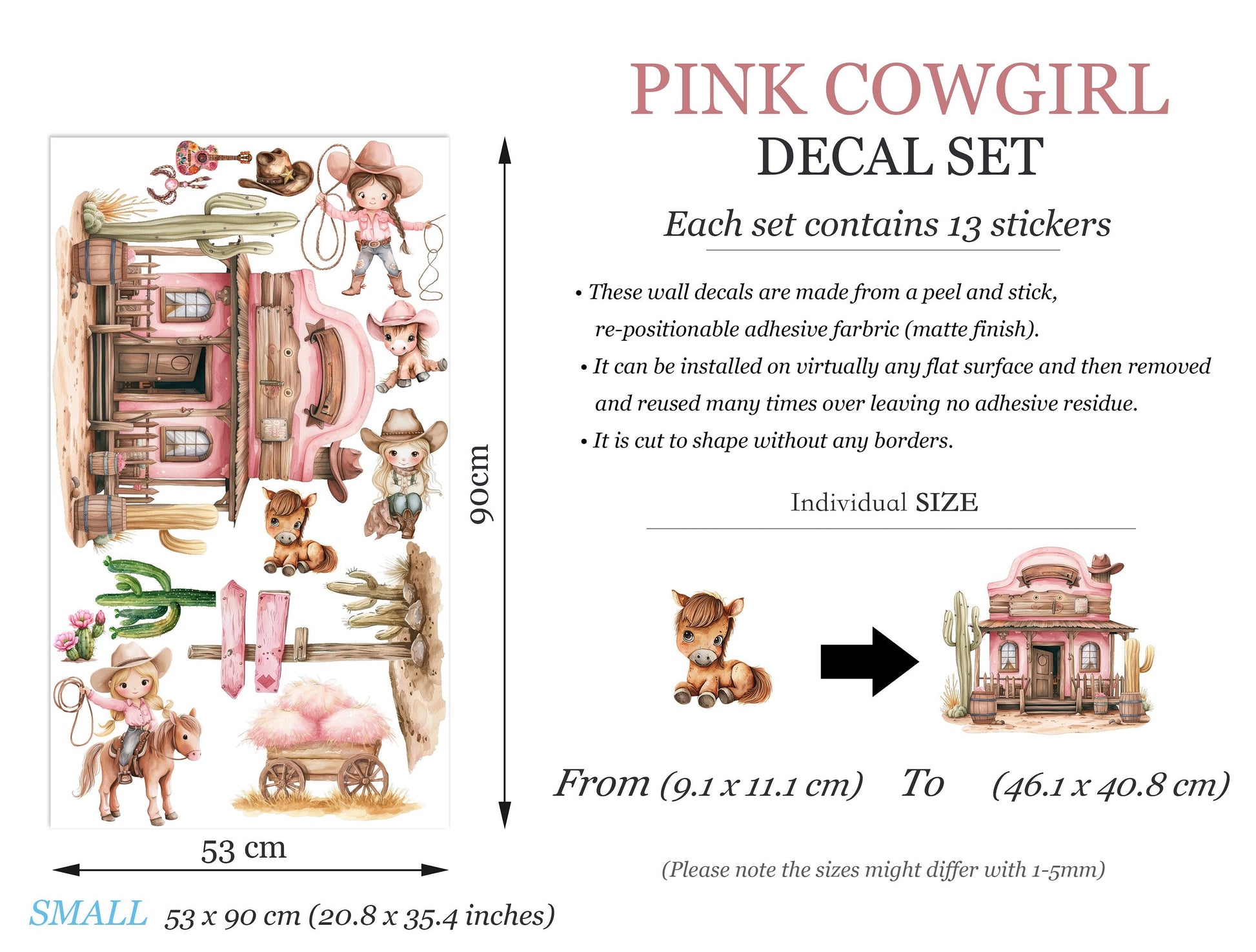 Desert Cowgirl Adventure Cactus Horses Decals - Girls Room Decor BR462