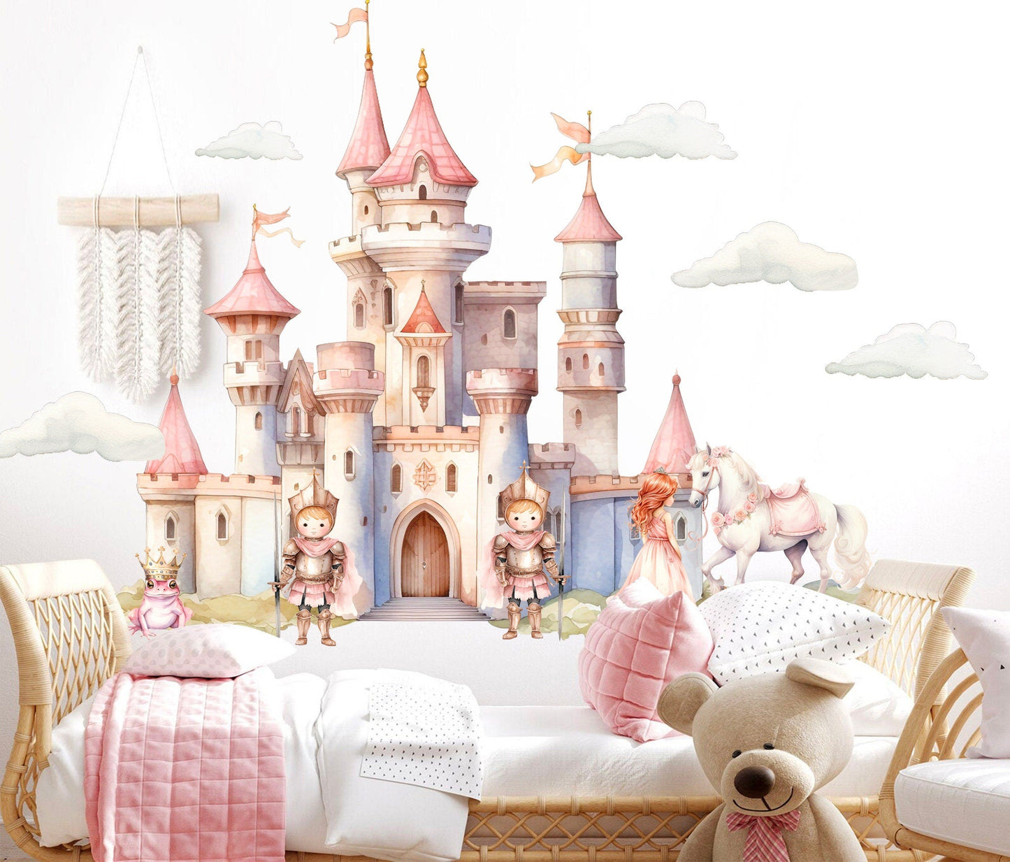 Enchanting Princess Castle Wall Decal Set - Gallant White Horse,Frog Prince - Dreamy Room Decor for Girls - BR468