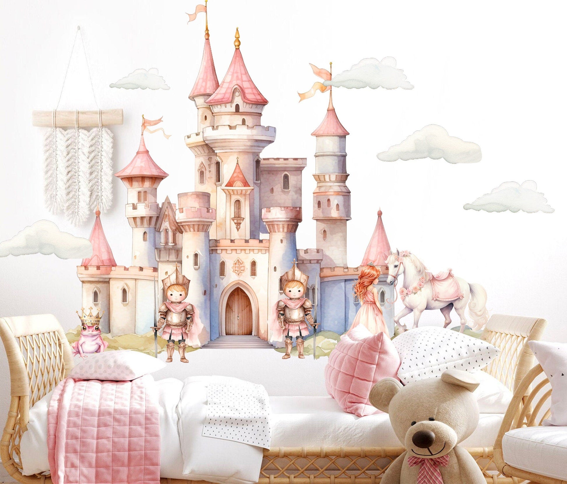 Enchanting Princess Castle Wall Decal Set - Gallant White Horse,Frog Prince - Dreamy Room Decor for Girls - BR468