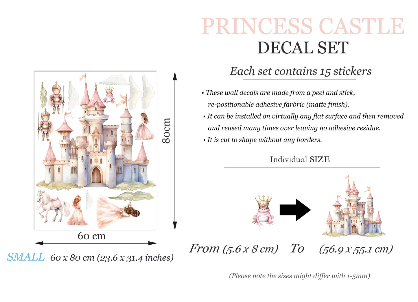 Enchanting Princess Castle Wall Decal Set - Gallant White Horse,Frog Prince - Dreamy Room Decor for Girls - BR468