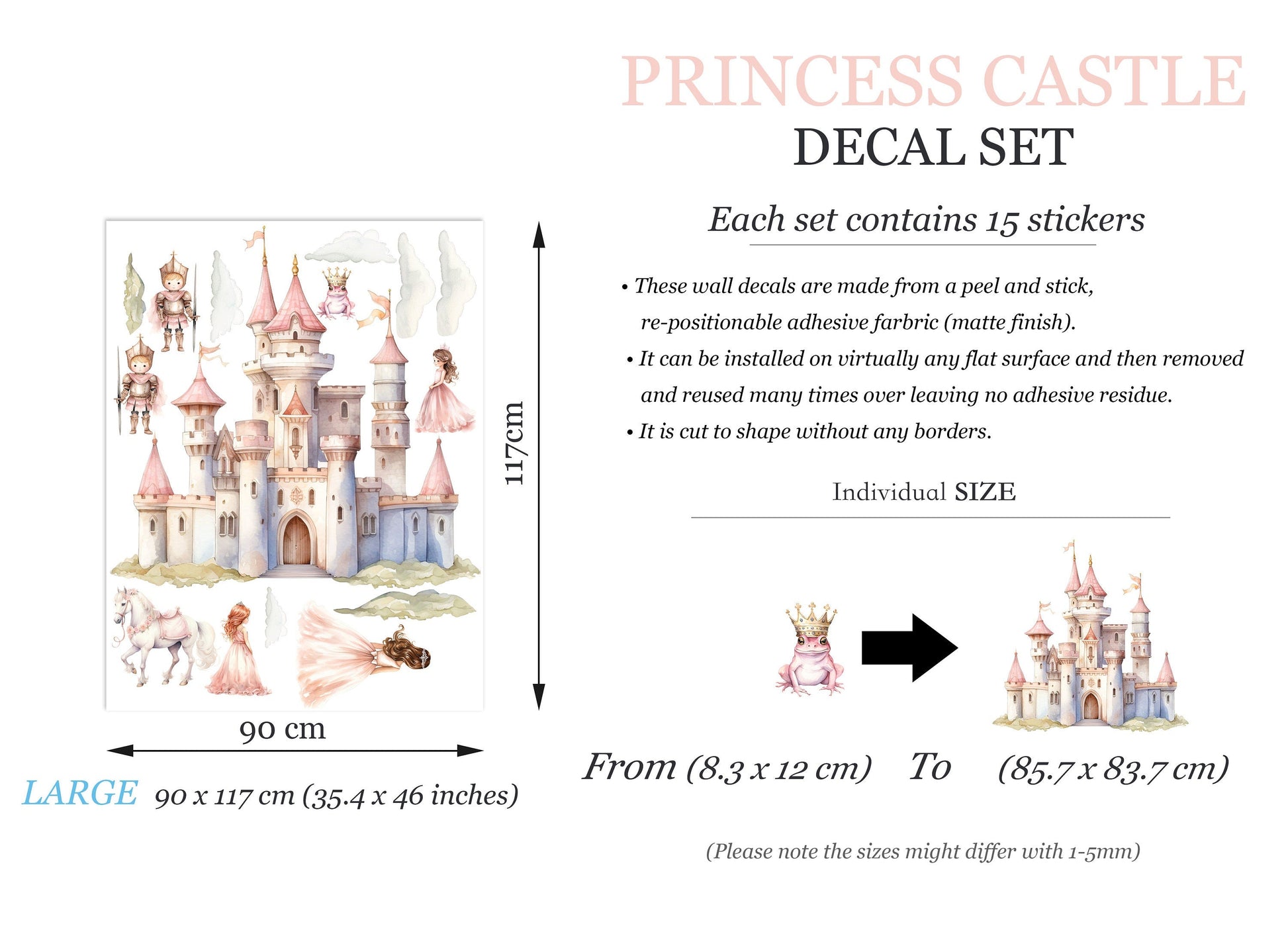 Enchanting Princess Castle Wall Decal Set - Gallant White Horse,Frog Prince - Dreamy Room Decor for Girls - BR468
