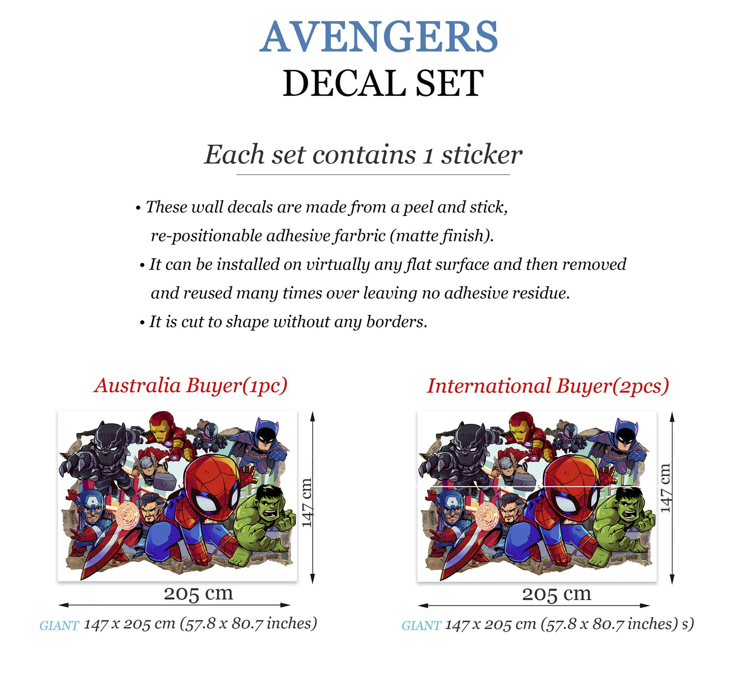 Bursting Avengers Super heroes Spiderman Iron Man Hulk Captain America 3D Smashed Wall Decal