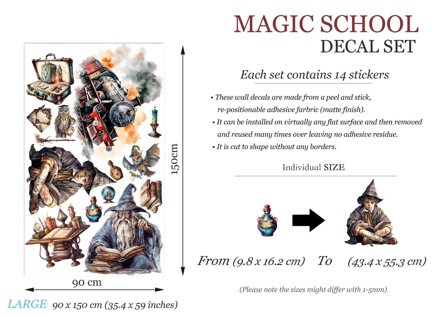 Magical School Train Wizard Decal Stickers - School of Magic Owl Wand Potion