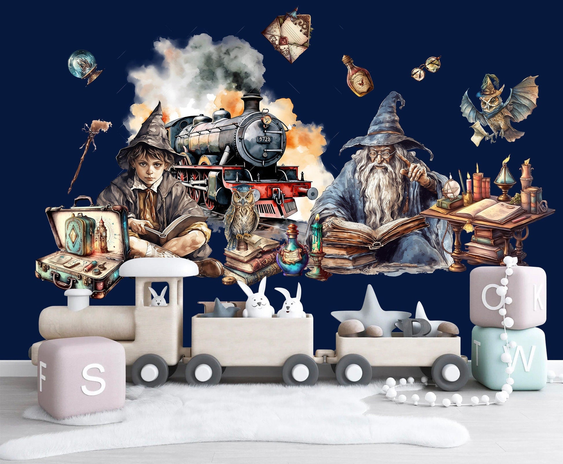 Magical School Train Wizard Decal Stickers - School of Magic Owl Wand Potion