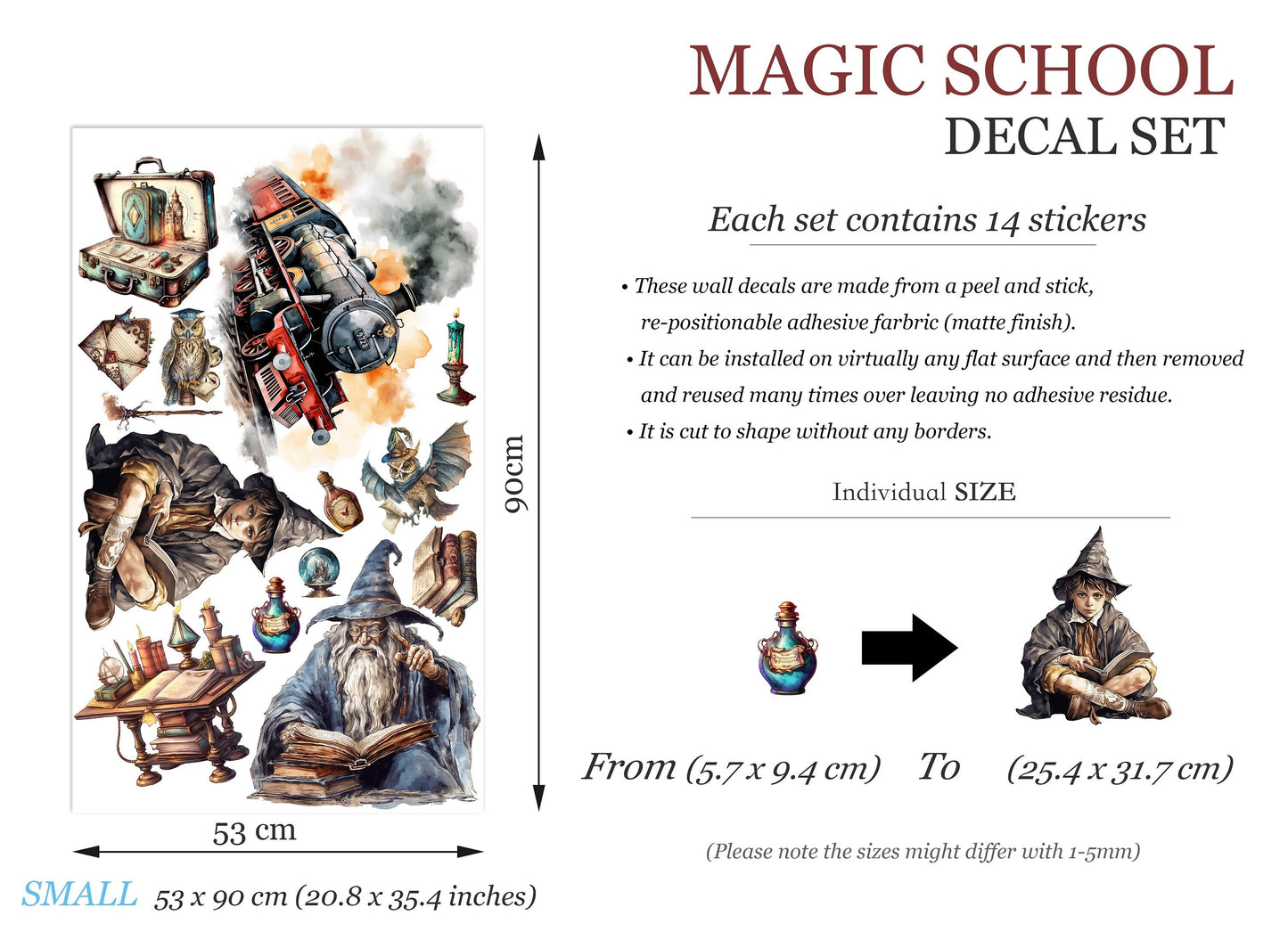 Magical School Train Wizard Decal Stickers - School of Magic Owl Wand Potion