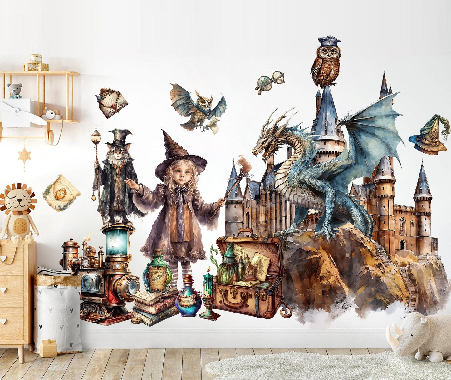 Magical School Fantasy Decal Stickers for Kids - School of Magic Owl Wand Potion - BR473