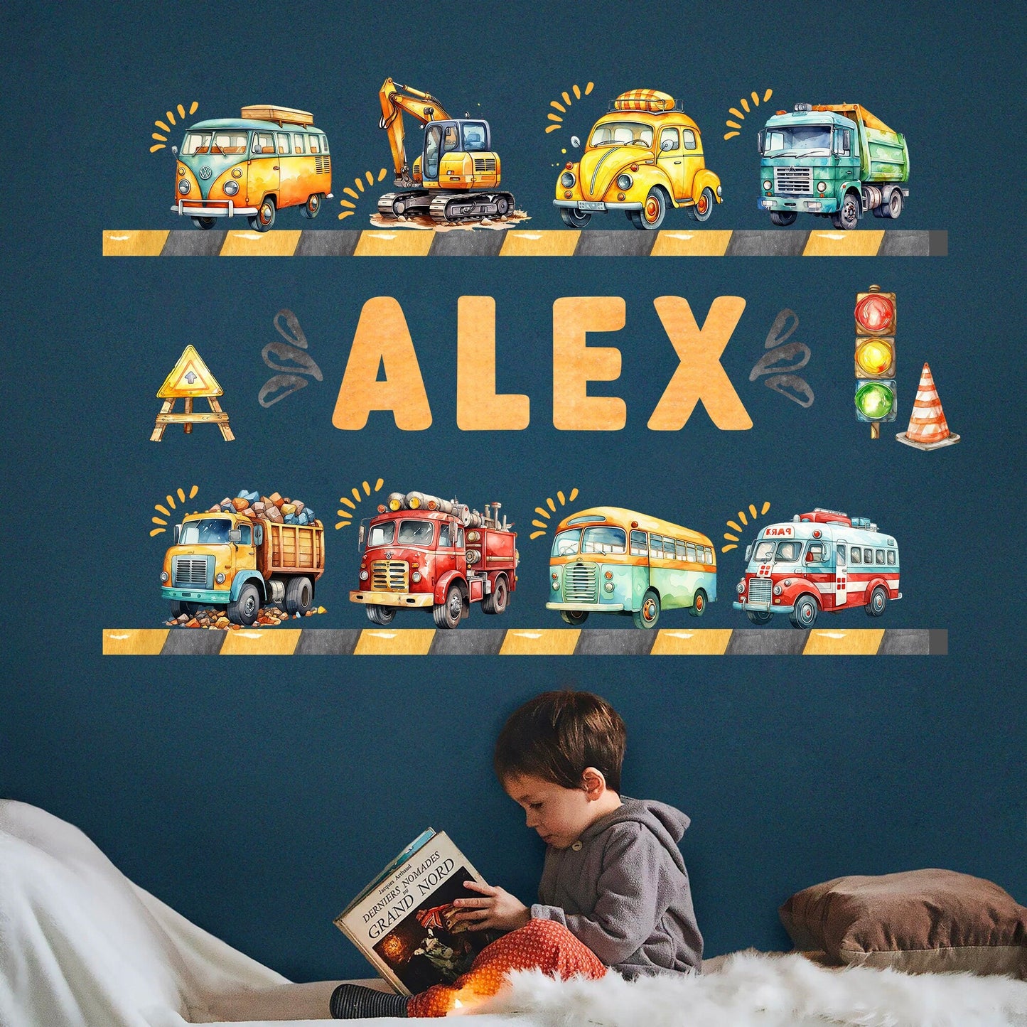Personalized Watercolor Vehicle Decal Stickers for boys Removable Wall Decal - Boys Room Gift - BR474