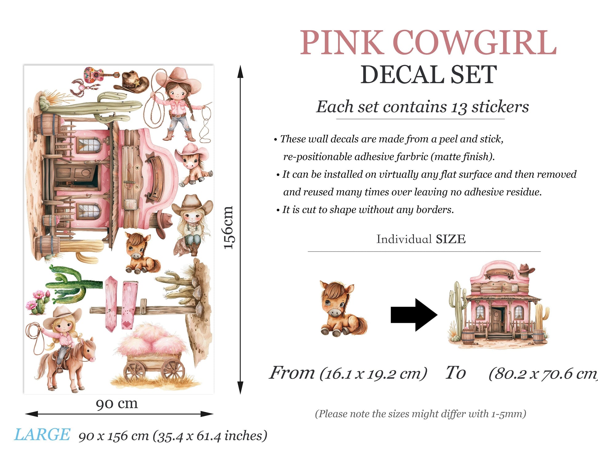 Desert Cowgirl Adventure Cactus Horses Decals - Girls Room Decor BR462