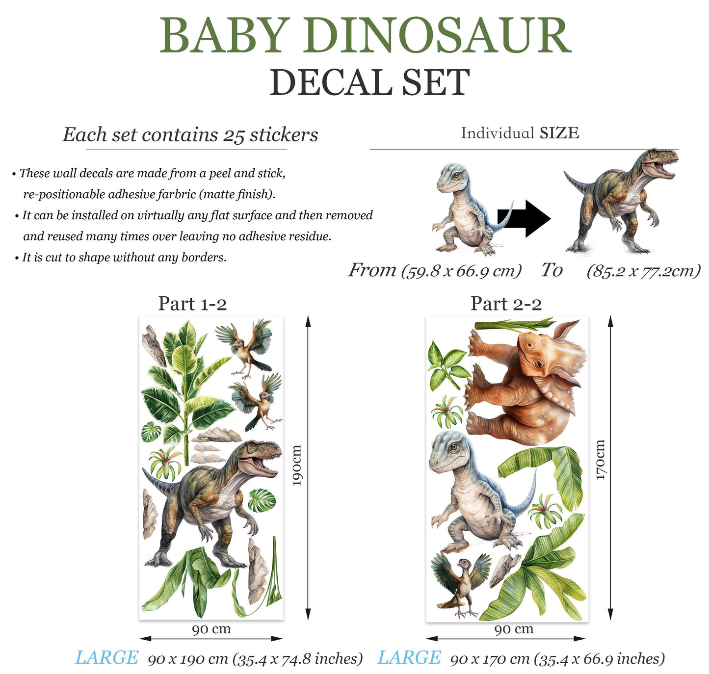 Jurassic Jungle Baby Dinosaur Decal Stickers -Removable Peel and Stick - BR467