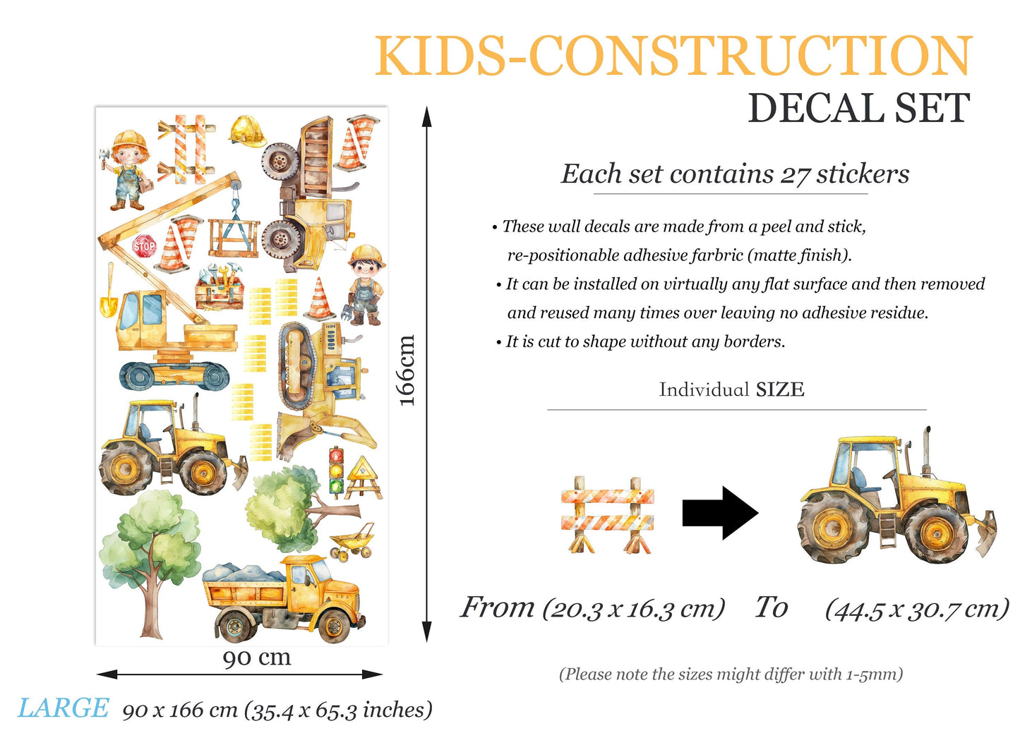 Construction Vehicles Road Decal Stickers for Kids - Removable Wall Decal - BR466