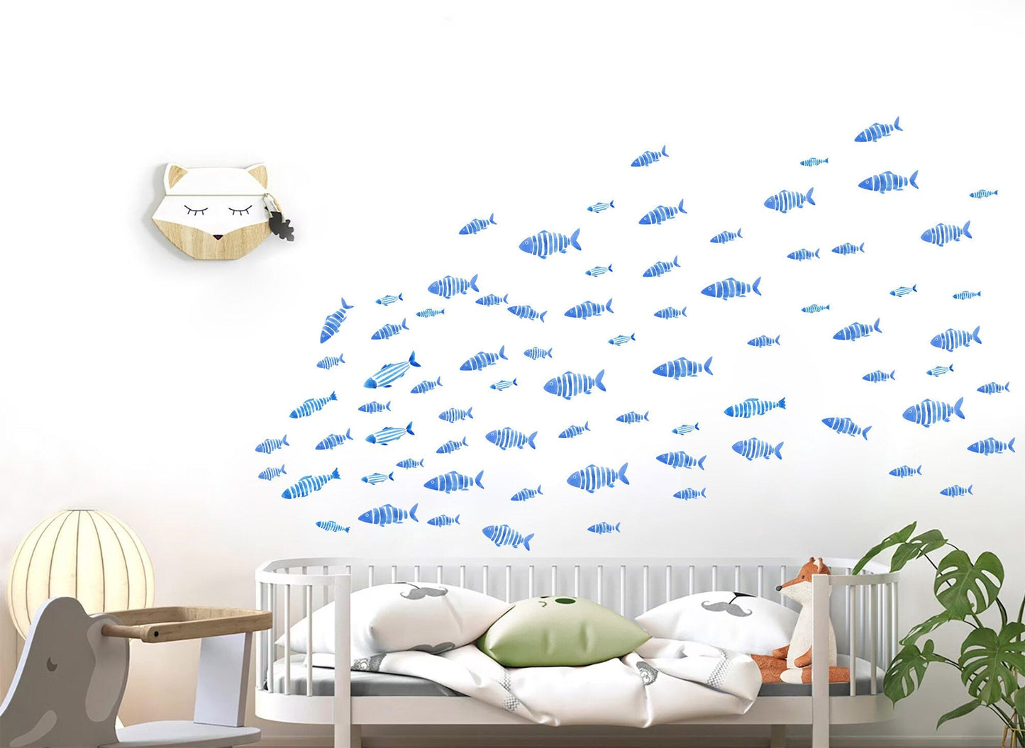 Watercolour School of Fish Kids Room Decal Wall Stickers - Peel & Stick, Removable - BR471