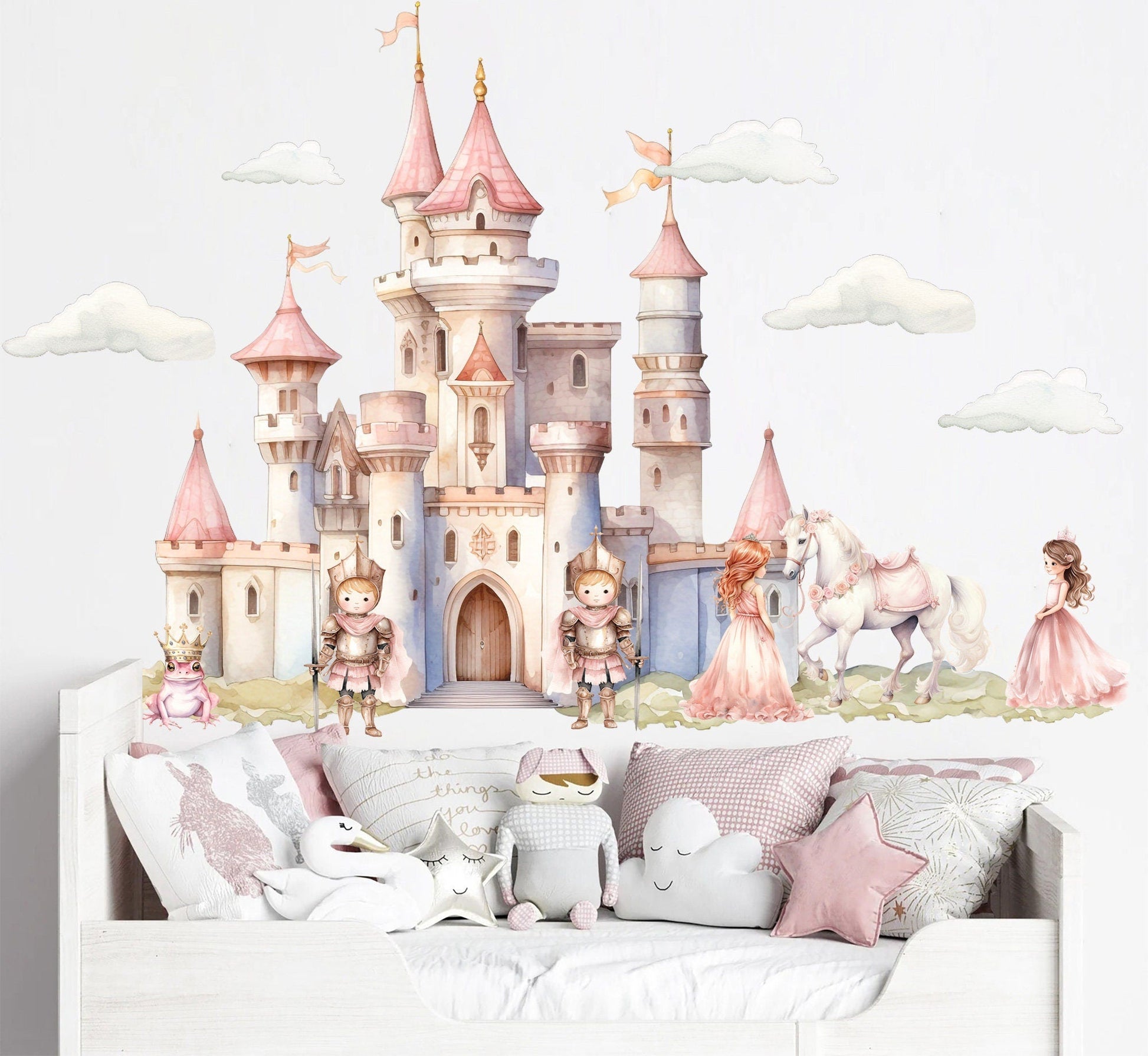 Enchanting Princess Castle Wall Decal Set - Gallant White Horse,Frog Prince - Dreamy Room Decor for Girls - BR468