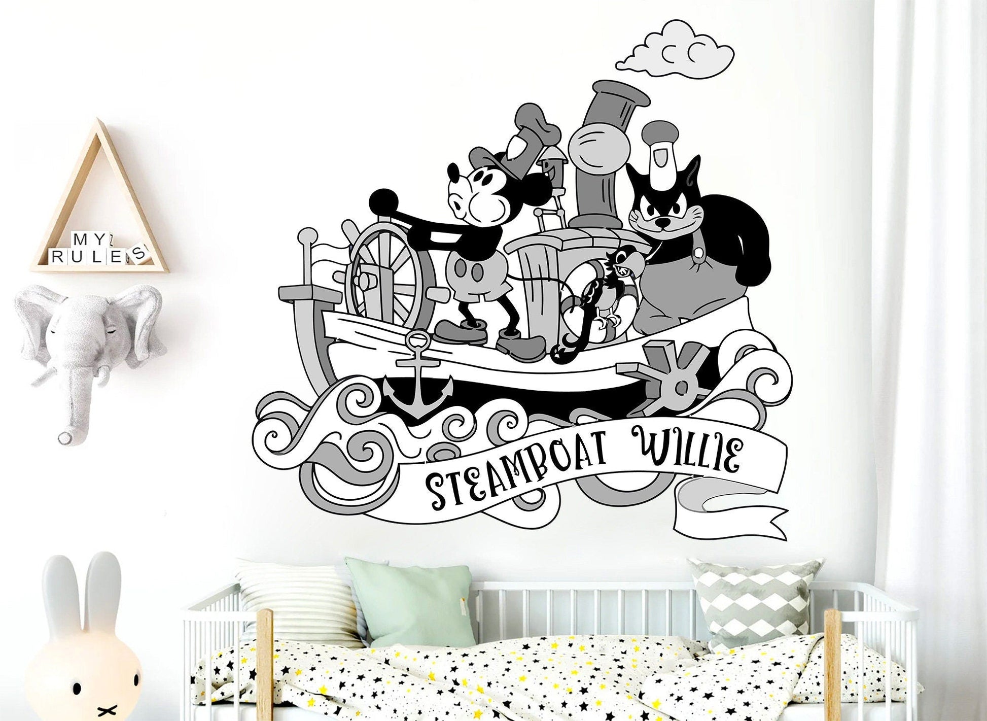Steamboat Willie Mickey Mouse Wall Decal Stickers for Kids Room