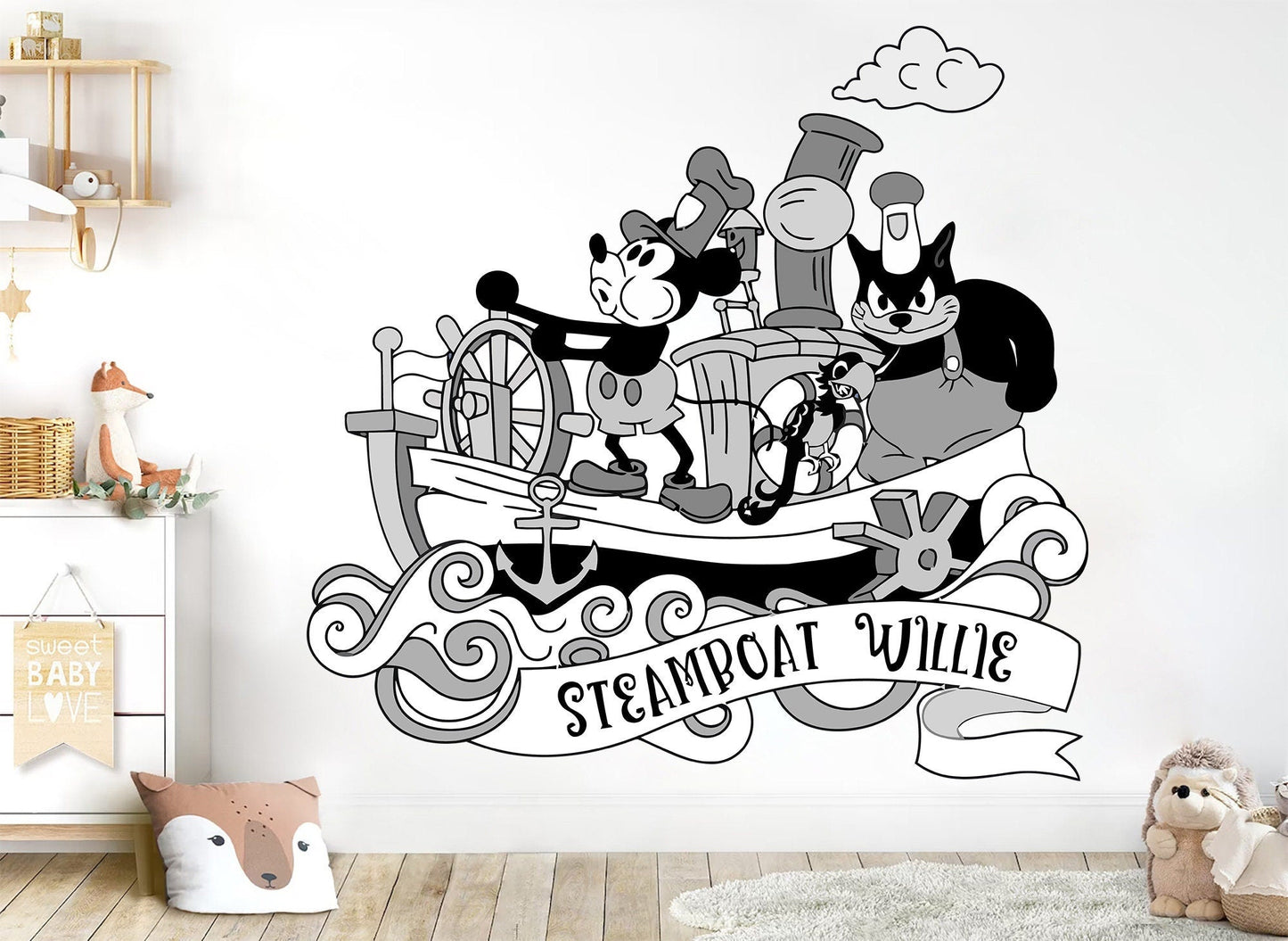 Steamboat Willie Mickey Mouse Wall Decal Stickers for Kids Room