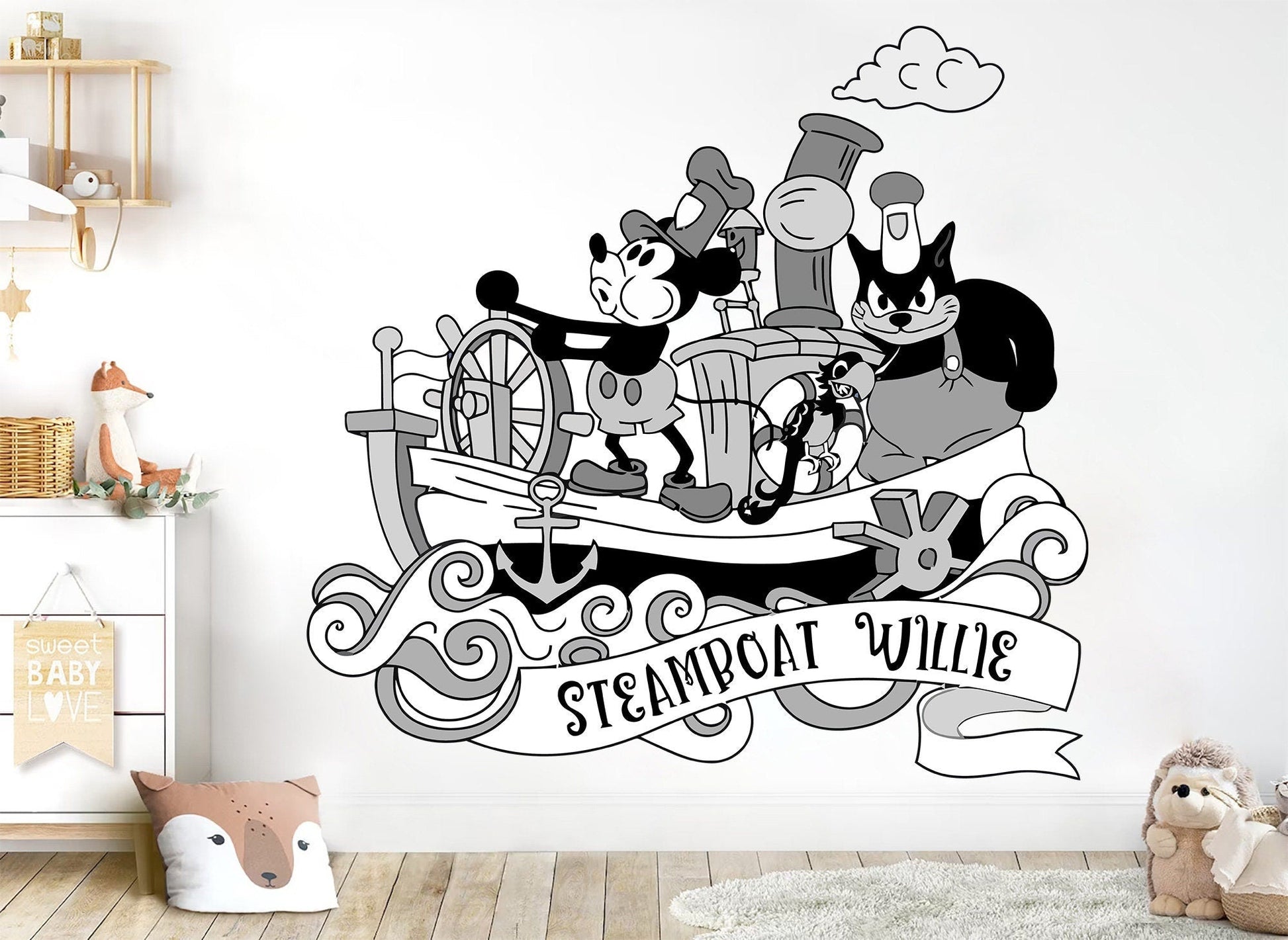 Steamboat Willie Mickey Mouse Wall Decal Stickers for Kids Room
