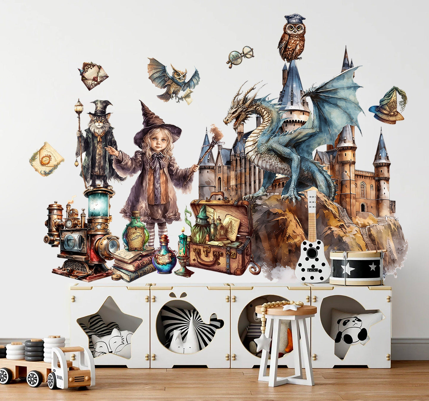 Magical School Fantasy Decal Stickers for Kids - School of Magic Owl Wand Potion - BR473