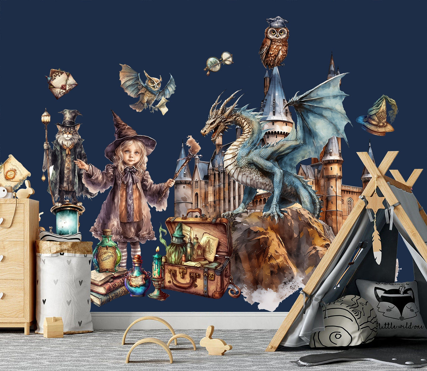 Magical School Fantasy Decal Stickers for Kids - School of Magic Owl Wand Potion - BR473